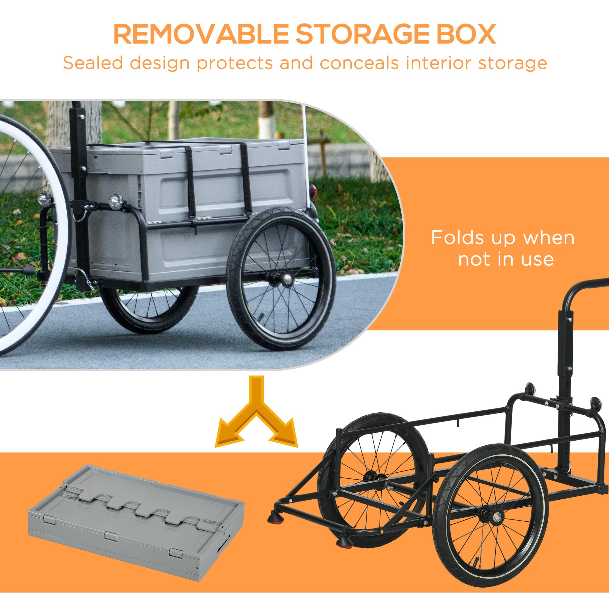 Aosom Heavy-Duty Bike Cargo Trailer with Removable Storage Box - 16