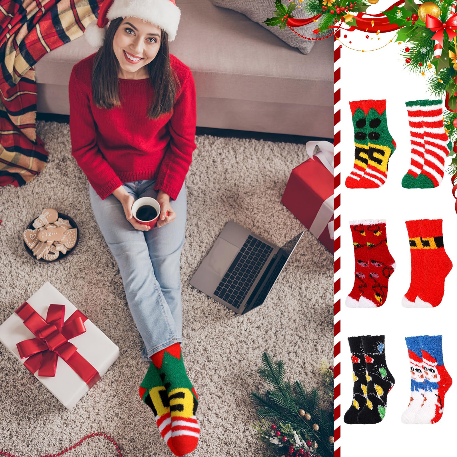 Jeyiour 36 Pcs Women's Christmas Socks - Fuzzy Soft Holiday Crew Socks for Xmas, Birthday Gifts | Cozy Winter Wear, Party Outfits, Stocking Stuffers