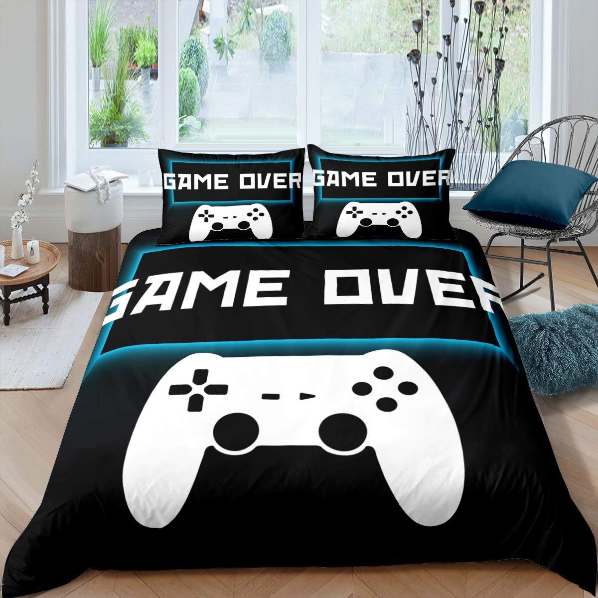 Feelyou Video Game Controller Duvet Cover Set - Soft Luxury Bedding for Boys, Kids, Teens & Adults - Twin Size 2Pcs Black - Perfect for Gamers' Bedroom Decor & Gift Ideas