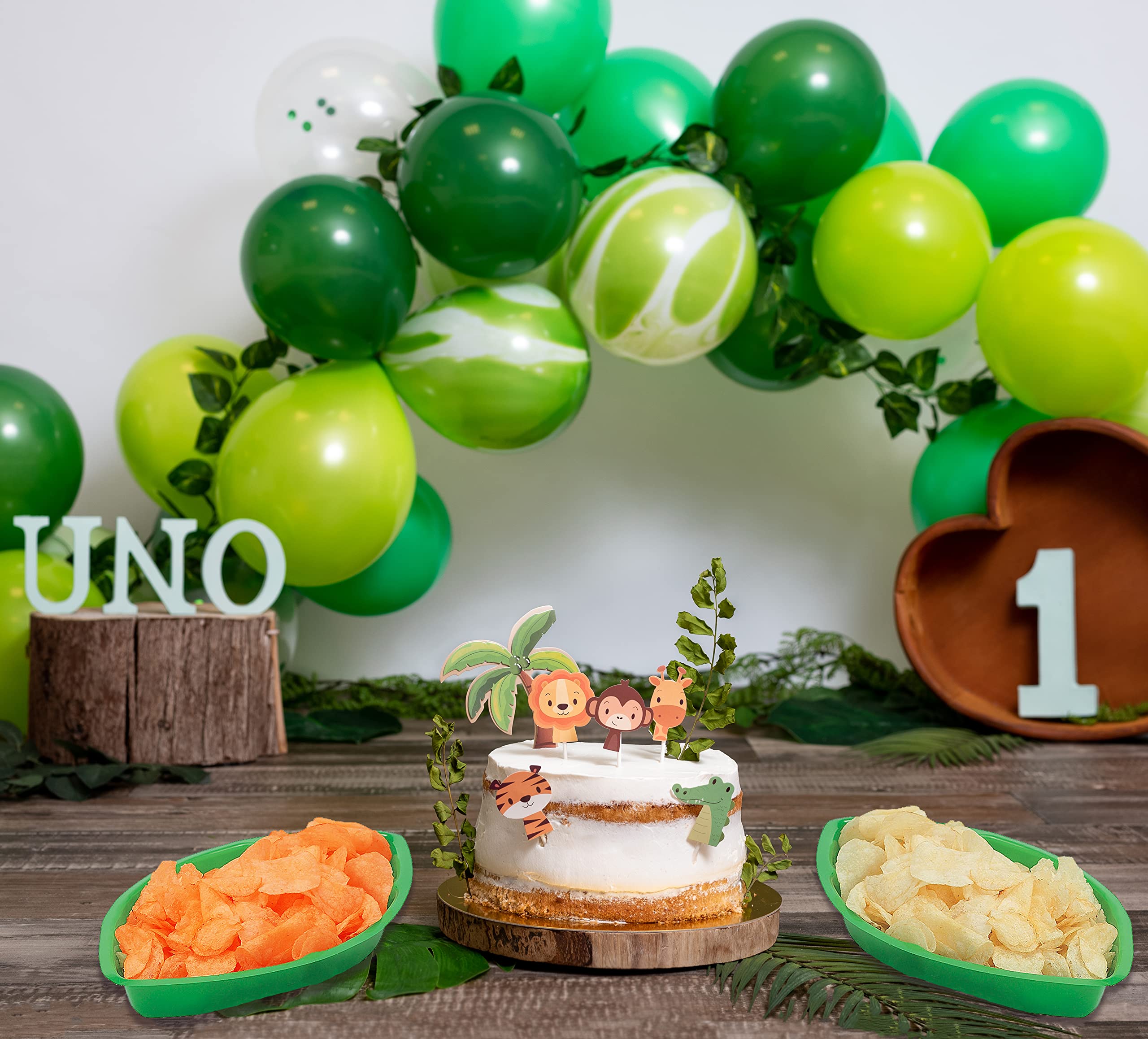 12-Pack Plastic Palm Leaf Party Serving Trays - Durable Luau & Jungle Safari Buffet Plates for Candy, Snacks, Food - Perfect for Hawaiian Themed Parties, Dinosaur Decorations & Table Centerpieces - Ideal for Birthday, Wedding & Holiday Events