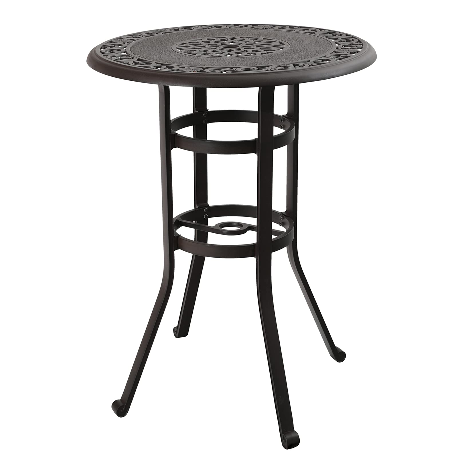 MFSTUDIO 32 Inch Round Cast Aluminum Bar Height Patio Table - 42 Inch Tall Outdoor Dining Table with 1.75 Inch Umbrella Hole - Perfect for Bistro, Backyard, Poolside, Garden, Deck - Rust-Resistant & Weatherproof (Brown)