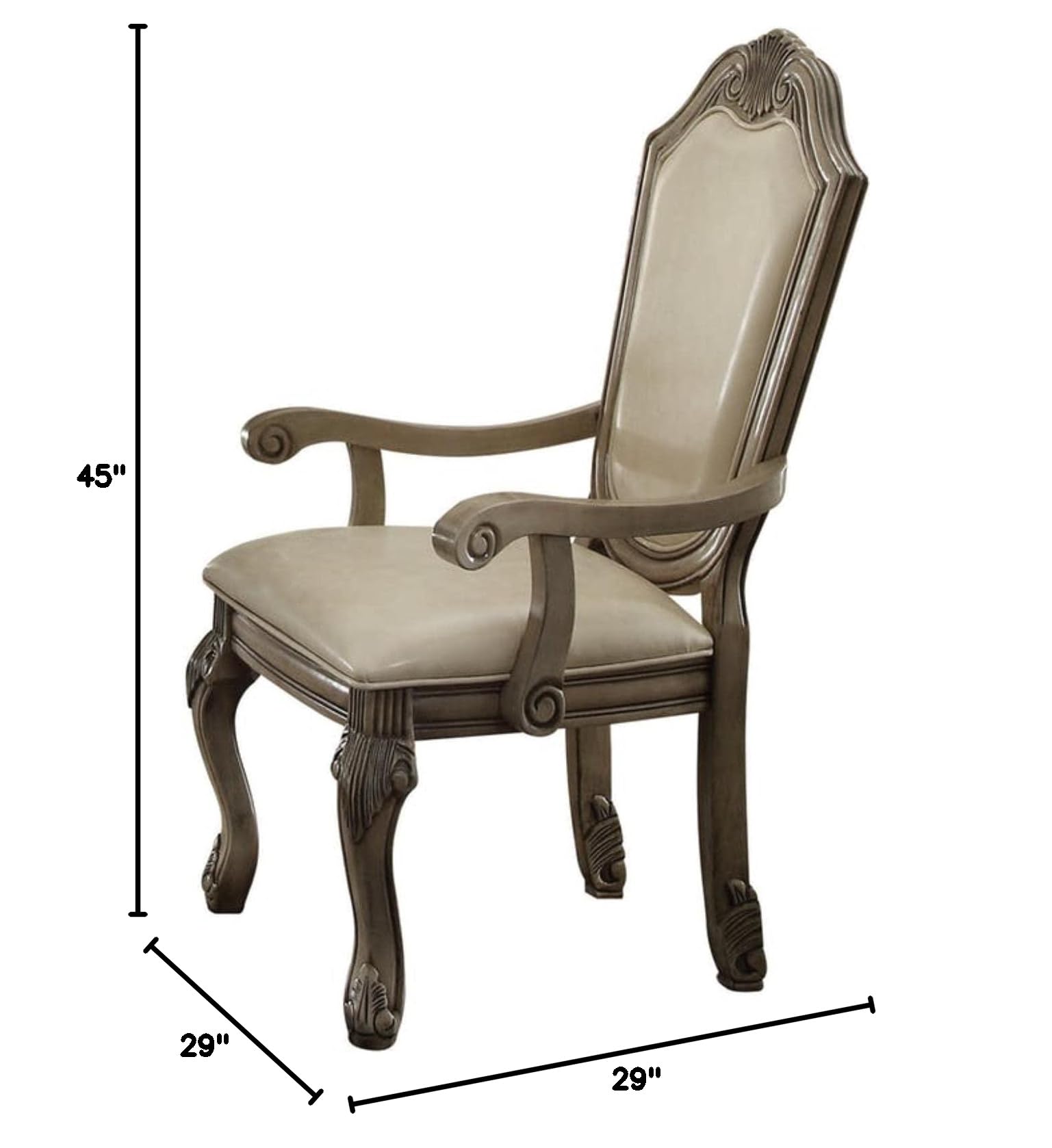 ACME Chateau de Ville Arm Chair Set of 2 - 64068 - PU Leather & Antique White Finish - Perfect for Living Room, Dining Room, or Office Decor