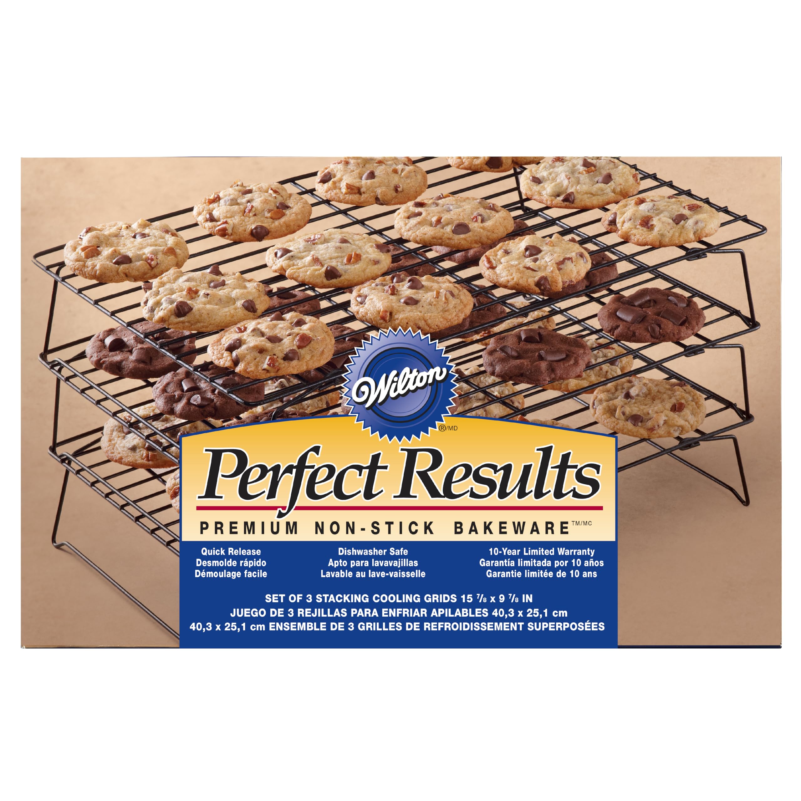 Wilton Perfect Results 3-Tier Non-Stick Steel Cooling Rack for Cookies, Cakes & Baking - Space-Saving Black Wire Rack for Kitchen Countertop & Small Spaces