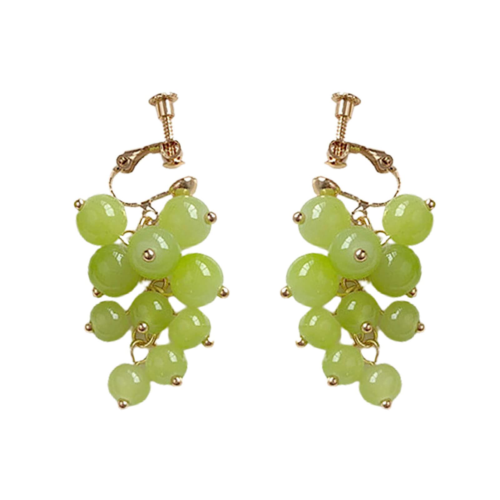 Creative Green Grape Dangle Drop Earrings for Women - Fun Fruit Hook & Clip On Statement Jewelry Gifts for Girls - Perfect for Parties, Summer Outfits & Casual Wear