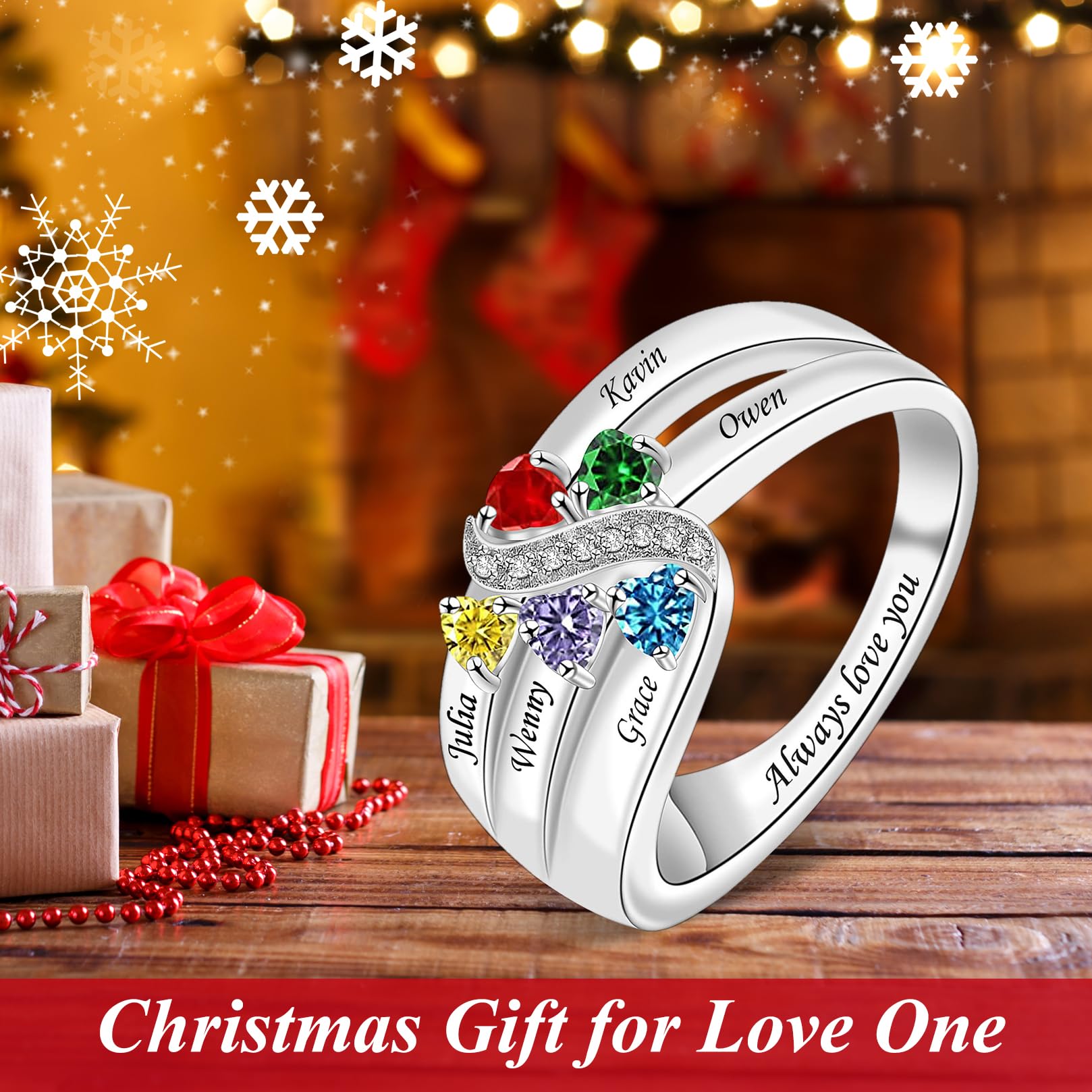 Personalized Mothers Ring with 1-6 Birthstones | 925 Sterling Silver Custom Engraved Mom Ring | Family Jewelry Gift for Women, Wife, Grandma | Perfect for Mother's Day, Birthday, Anniversary & Special Occasions