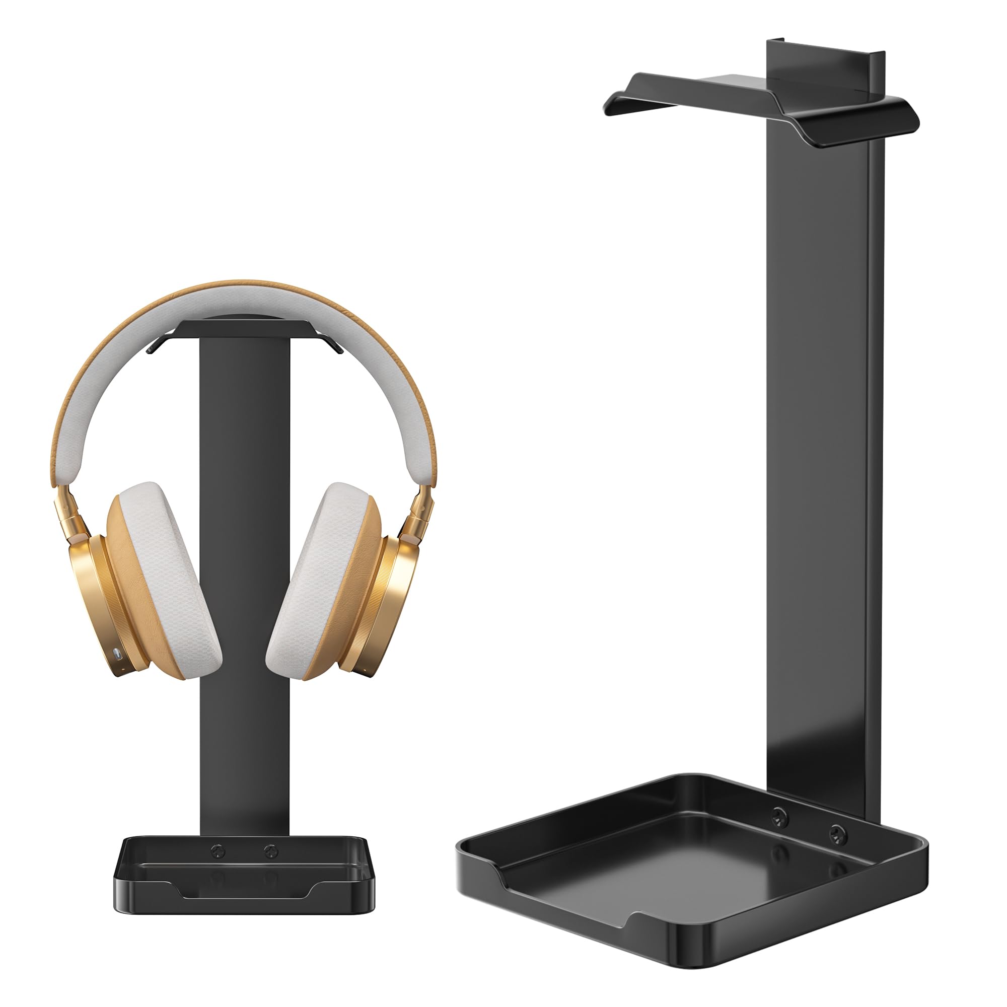 Premium Metal Headphone Stand with Storage Base - Sturdy Universal Headset Holder for Gaming, Office & Home Use (Black)