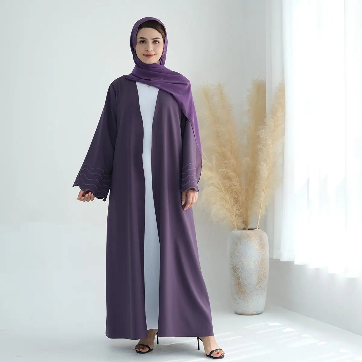 Elegant Hijab Embroidery Sleeve Cardigan Open Abaya Dress for Muslim Women - Perfect for Prayer, Mosque Visits & Special Occasions