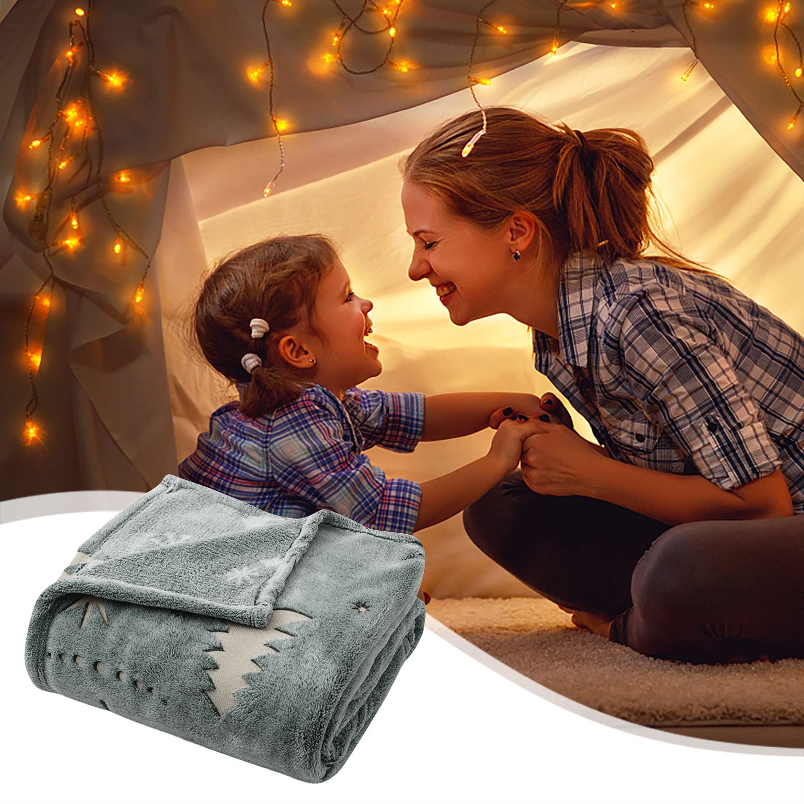 Glow in The Dark Warm Blanket - Christmas Tree Pattern Soft Fleece Throw for Kids & Adults - Cozy Flannel Blanket for Bed, Sofa, Nursery - Twin Size XL (A1-Grey) - Perfect for Winter Nights, Christmas Decor & Gift Giving