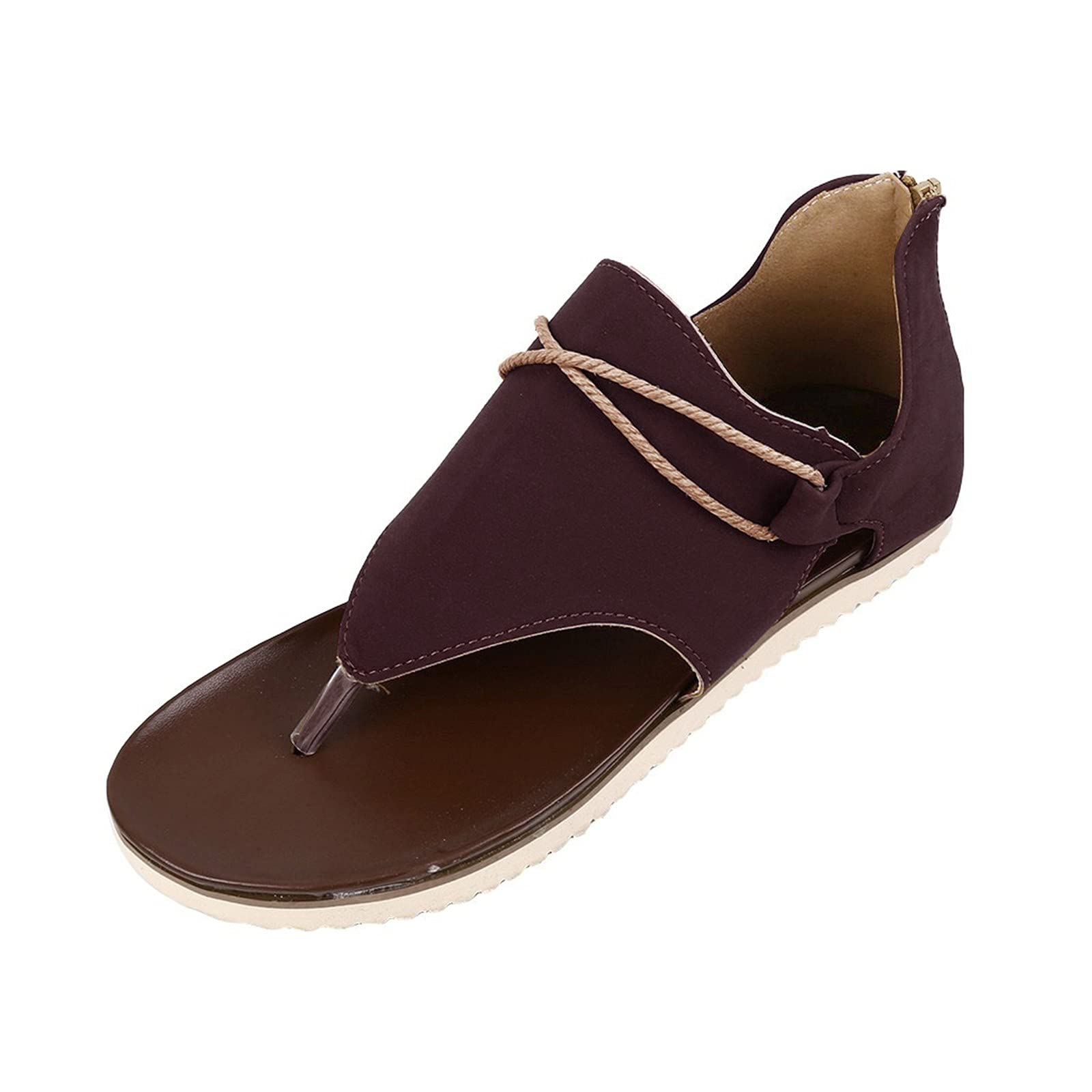 Women's Brown Summer Casual Flat Sandals - Breathable Lace-Up Beach Sandals for Ladies | Perfect for Walking, Travel & Outdoor Activities
