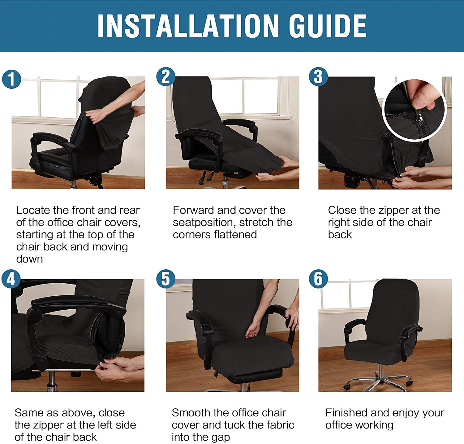 Stretchable Velvet Office Chair Cover - Removable & Washable Universal Elastic Slipcover for Computer, High Back & Rotating Chairs - Modern Minimalist Style (Blue, Large) - Perfect for Home Office, Gaming & Workspace Decor