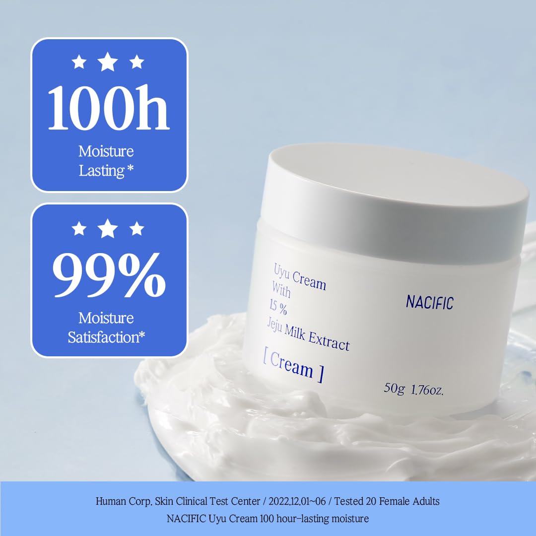 NACIFIC Uyu Cream Double Set (50ml 1.69fl.oz x 2) - Deep Moisturizing Face Cream with Ceramides & Niacinamide, 100-Hour Hydration, Jeju Island Milk Extract - Perfect for Dry Skin Care Routine & Nighttime Moisturizing