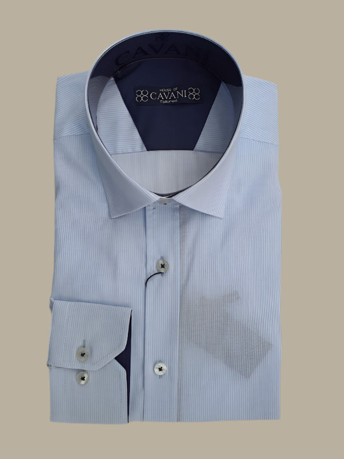 Cavani Men's Sky Blue Striped Dress Shirt with Regular Collar - Perfect for Office, Business Meetings & Formal Events