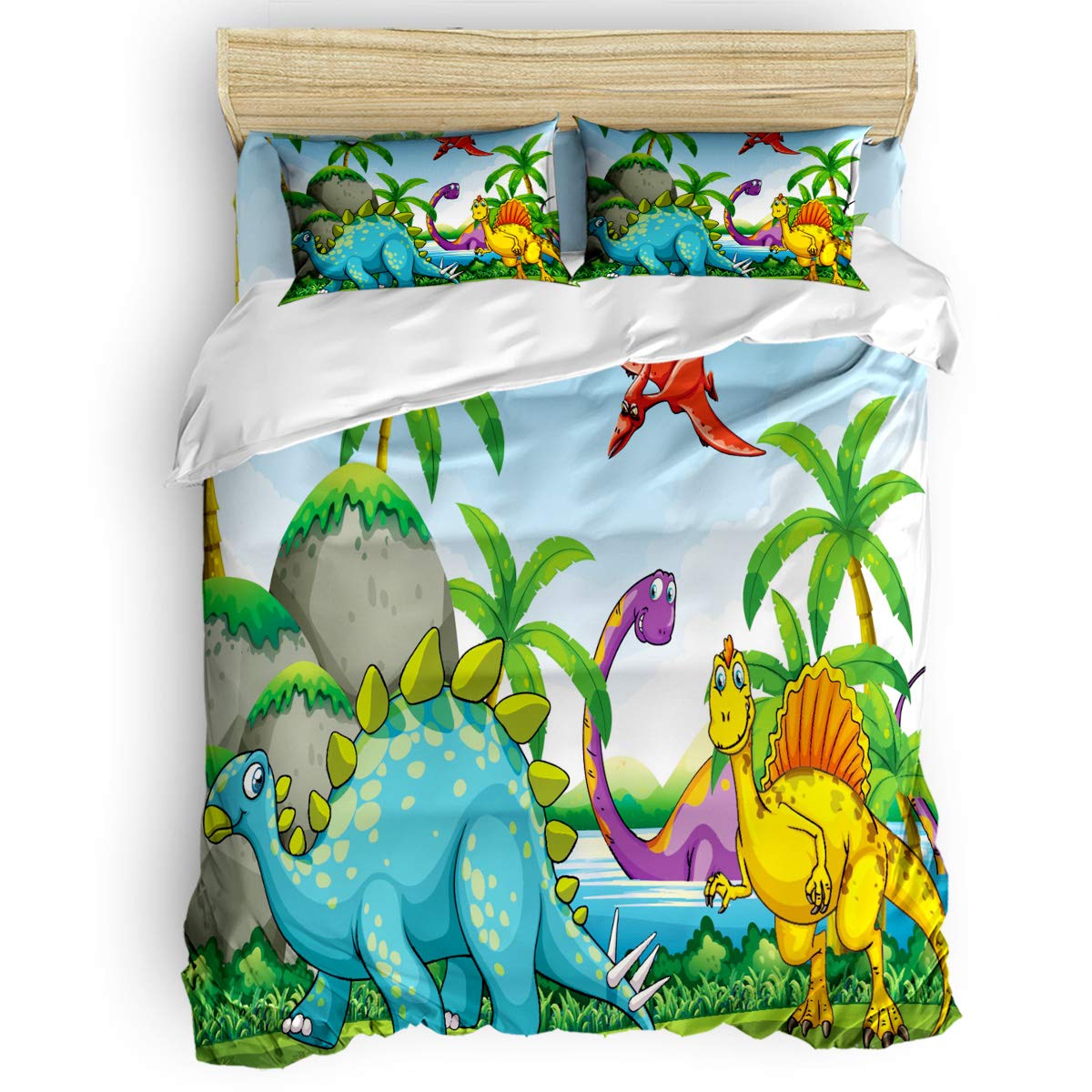 **King Size 4-Piece Jurassic Dinosaur Bedding Set - Soft Duvet Cover, Flat Sheet & Pillowcases for Kids, Teens & Adults - Perfect for Themed Bedrooms, Gifts & Dinosaur Lovers**