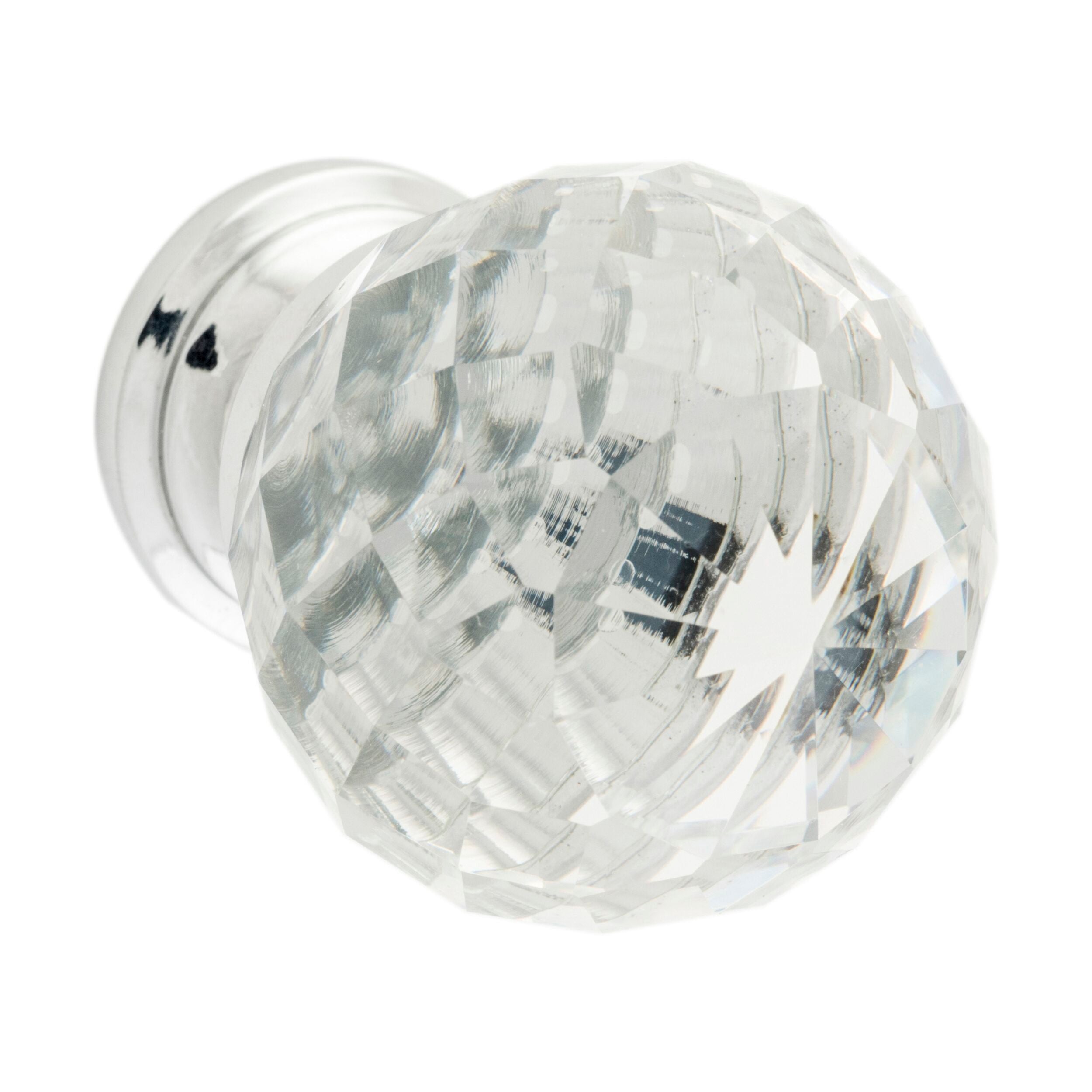 9542 Diamond Clear Glass Cupboard Knob - Chrome Plated, D40xP55mm BP28mm - Elegant Cabinet Hardware for Kitchen, Bathroom & Furniture Upgrade