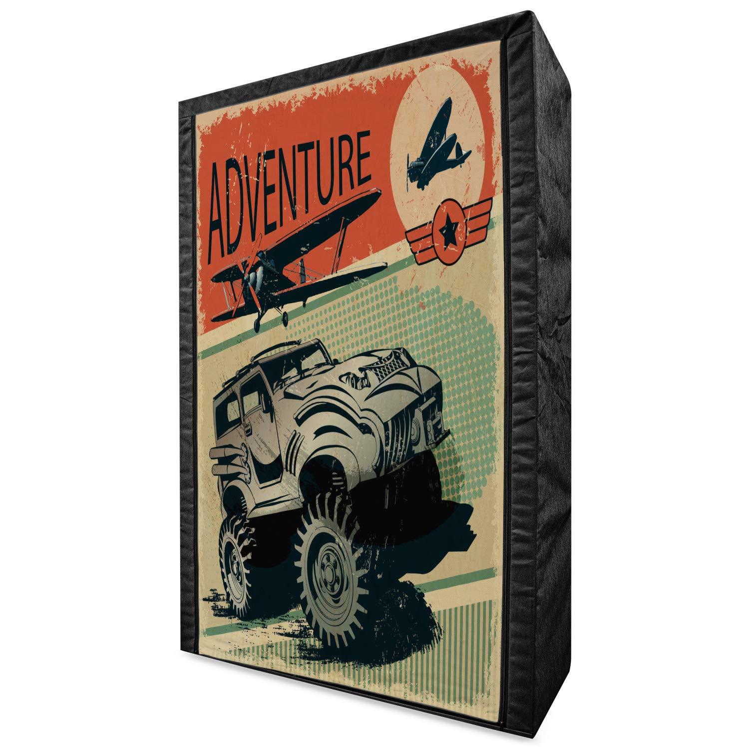 Ambesonne Adventure Portable Fabric Wardrobe with Retro Vehicle & Airplane Print - 42.5