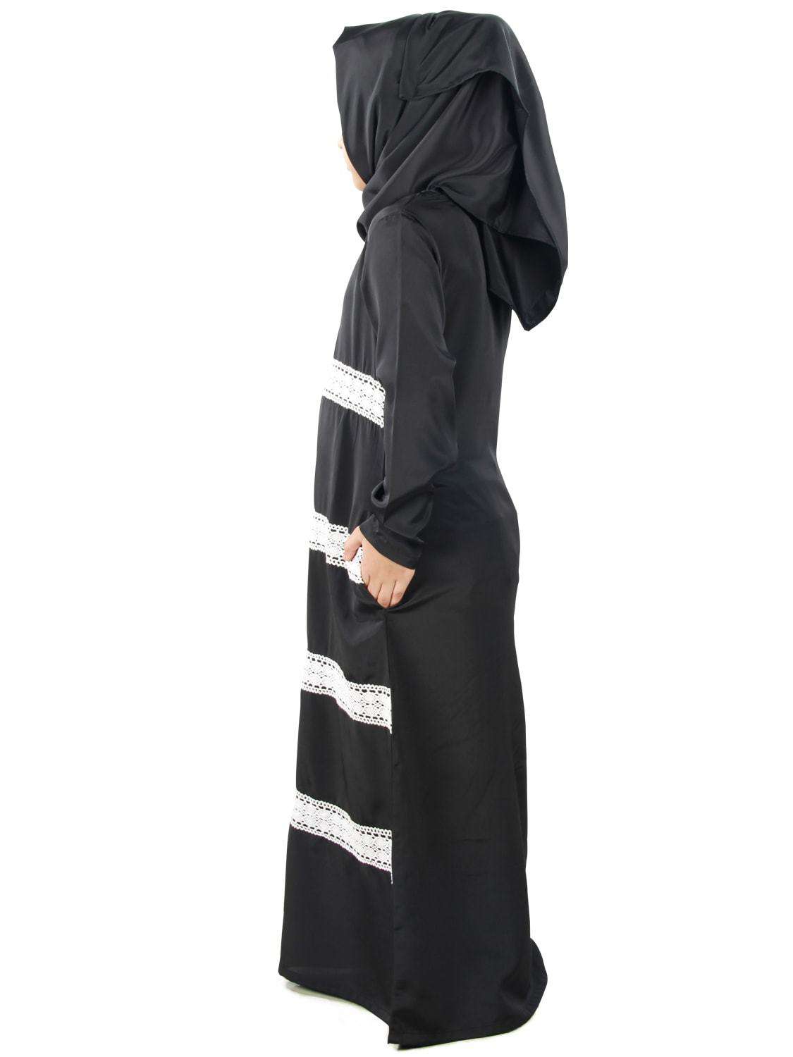 Fara Black Nida Kid's Abaya - Islamic Prayer Dress for Girls - Perfect for Eid, Mosque & Special Occasions