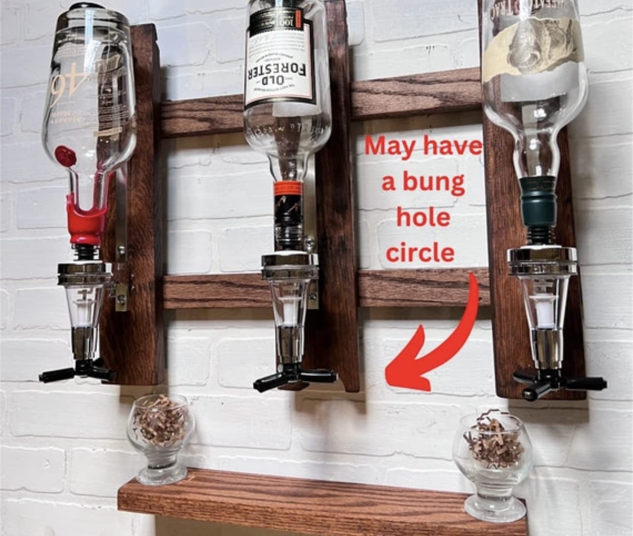 3-Piece Wall Mounted Liquor Dispenser Set - Premium Wooden Wall Shelf for Home Bars, Whiskey & Wine Bottle Dispenser - Perfect for Parties, Entertaining & Home Decor (3 Dispensers)