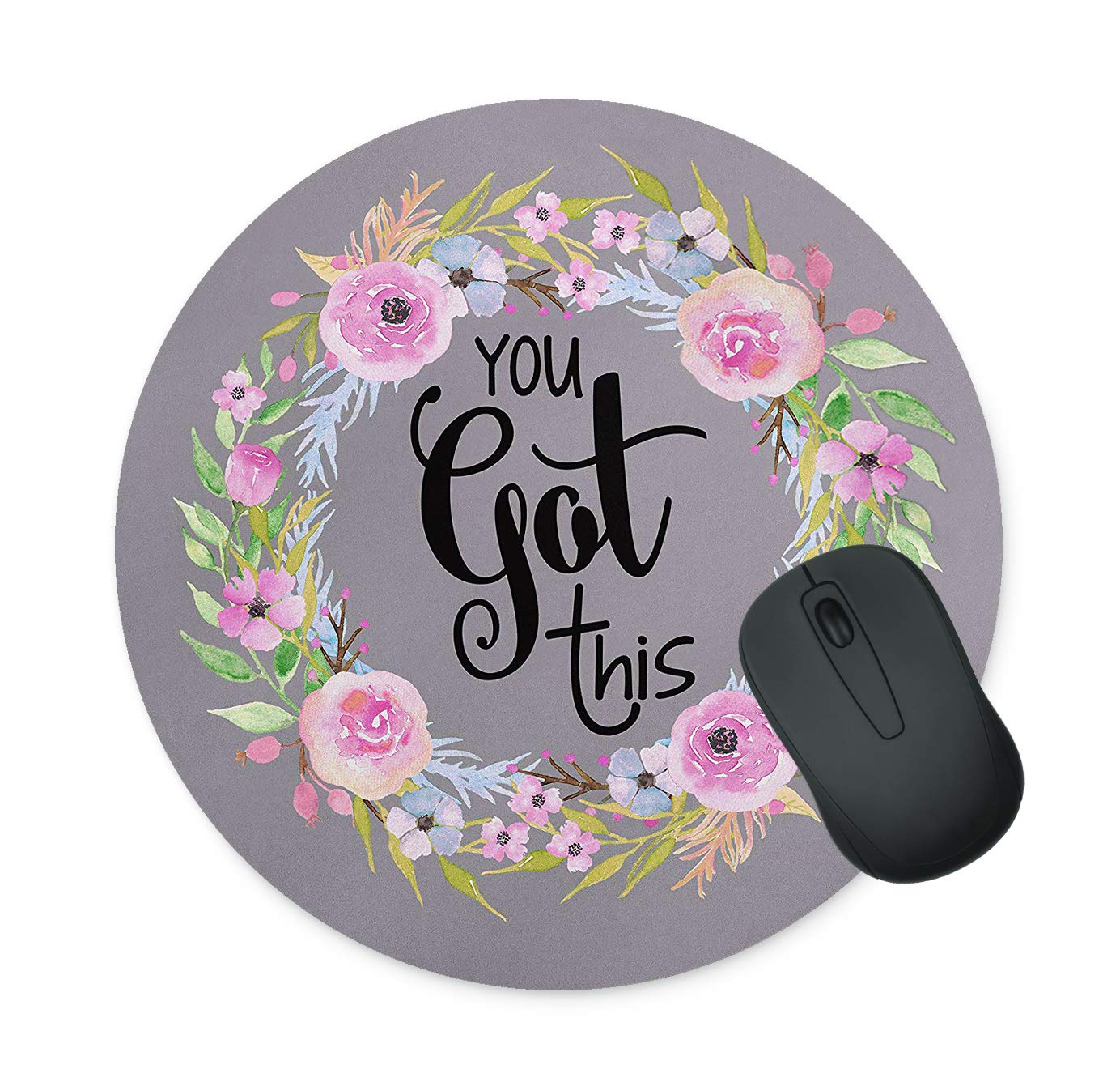 Floral Round Mouse Pad - Soft Neoprene Desk Mat for Office & Home Computer Use - Non-Slip Cushioned Surface for Comfortable Work & Gaming