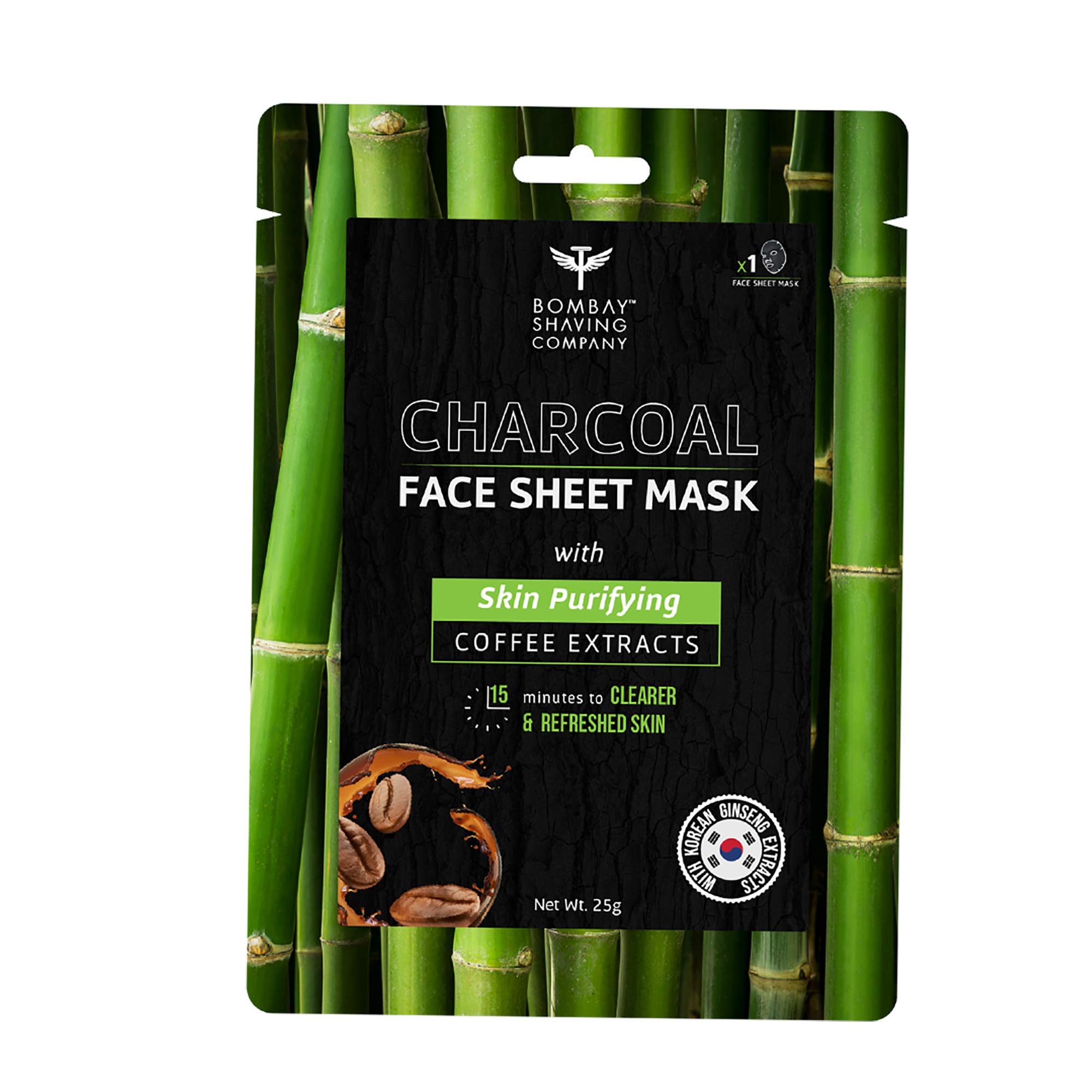 Bombay Shaving Company Charcoal Face Sheet Mask - Detoxifying & Purifying for Clear Skin | At-Home Skincare Treatment for Men | Perfect for Post-Shave, Travel & Relaxation