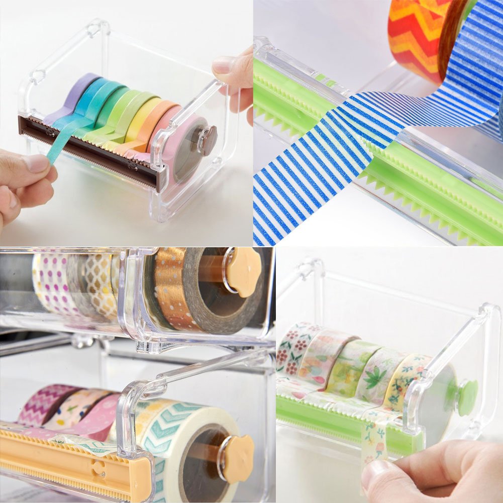 30 Rolls 15mm x 5m Decorative Washi Tape Set with 2 Dispensers - DIY Masking Adhesive Tapes for Scrapbooking, Journaling, Gift Wrapping & Home Decor - Brown Craft Tape Collection with Storage Organizer