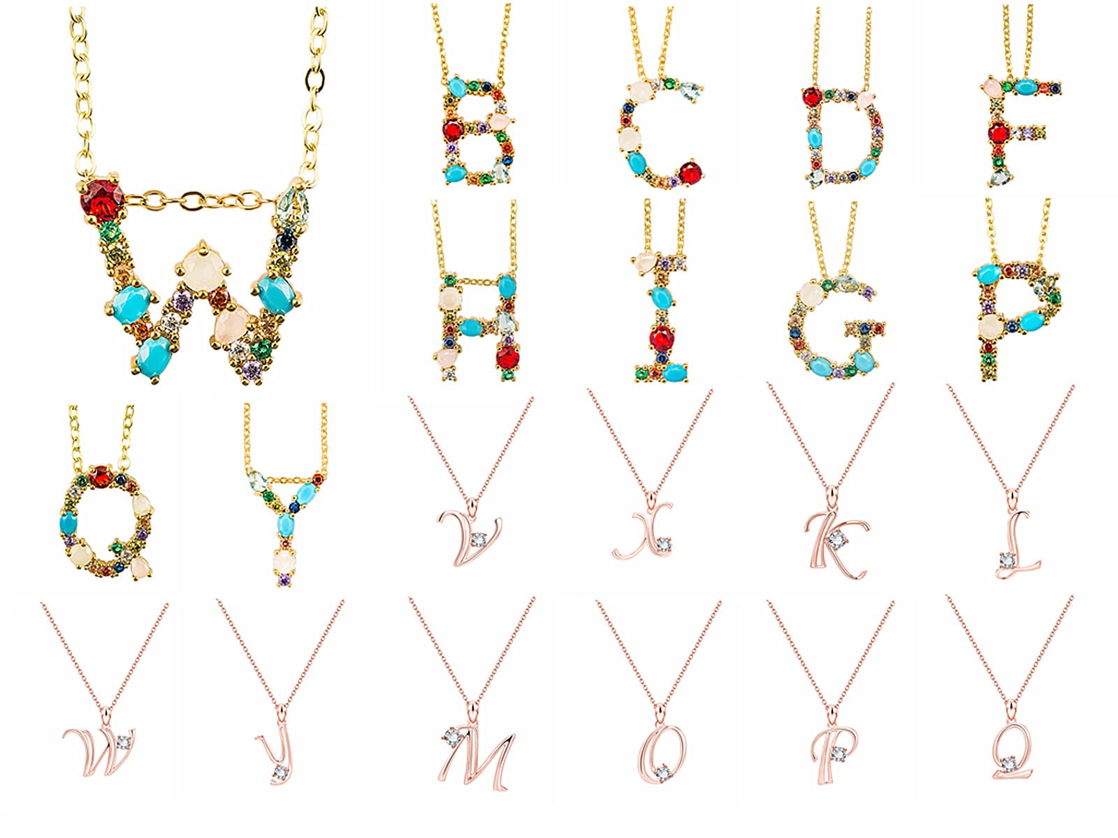 KINGOLDON Personalized Initial Letter Necklace for Women - Colorful Rhinestones, Alloy Gold Plated Pendant Jewelry Gift for Birthday, Anniversary & Valentine's Day | Elegant Everyday Wear & Special Occasion Accessory