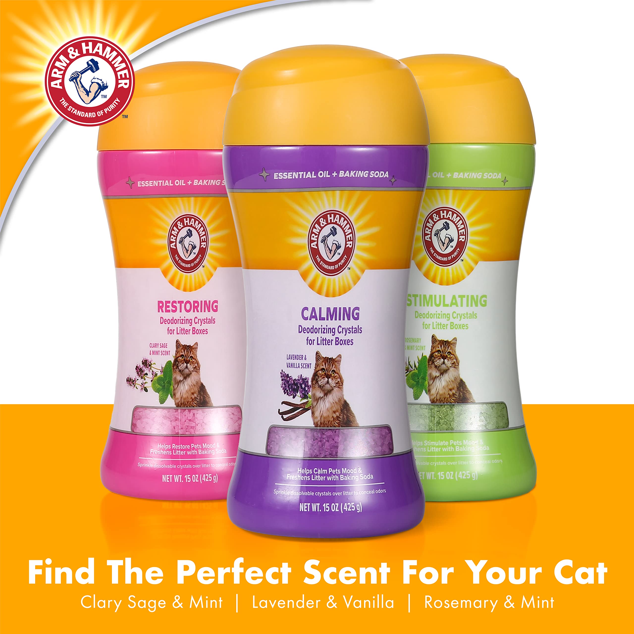 Arm & Hammer Cat Litter Deodorizer Crystals - Clary Sage & Mint Scented Odor Eliminator for Litter Boxes | 15oz | Long-Lasting Freshness for Multi-Cat Homes & Small Spaces