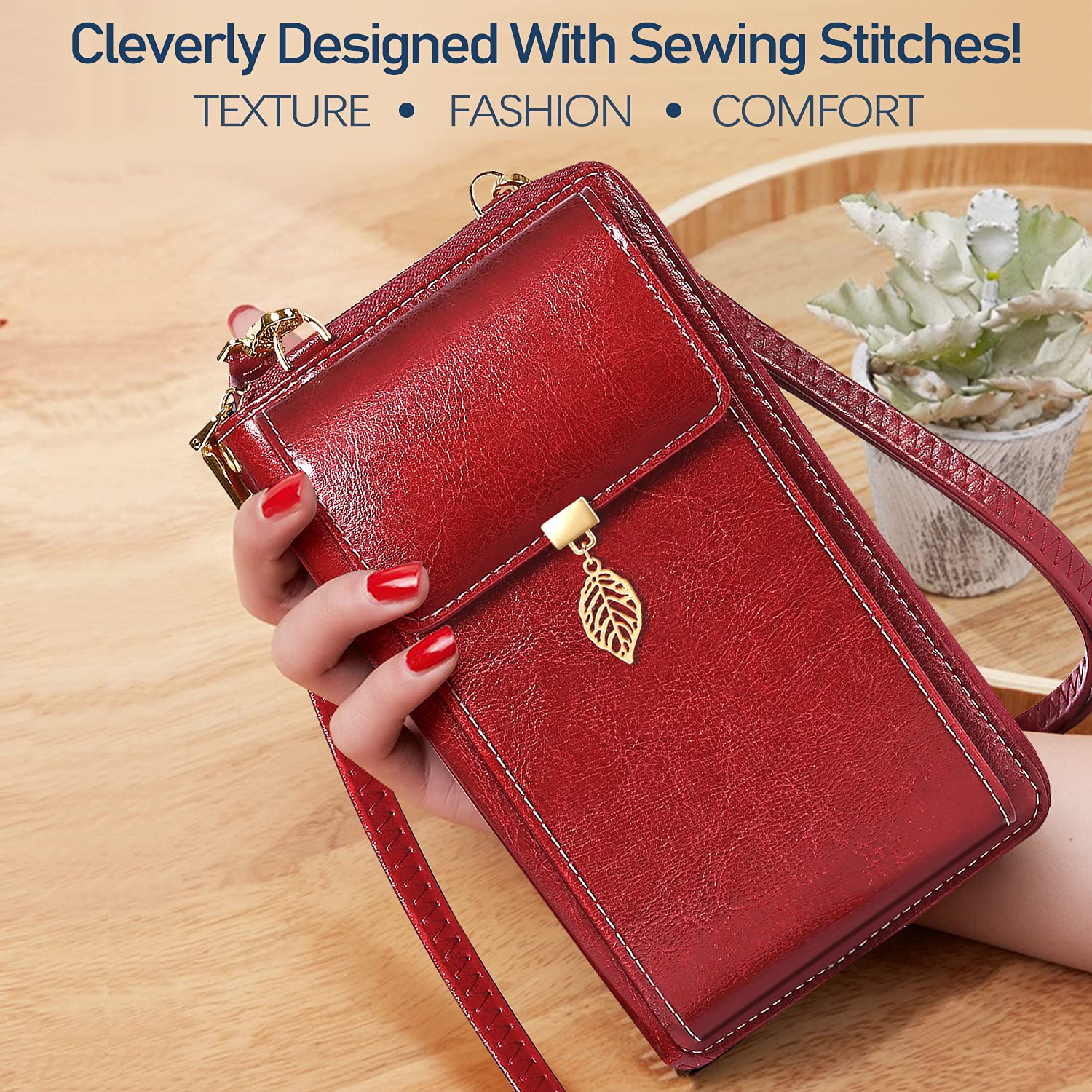HUANLANG Women's Leather Crossbody Phone Bag - Small Cell Phone Purse Wallet for iPhone, Samsung - Perfect for Travel, Shopping, and Daily Use