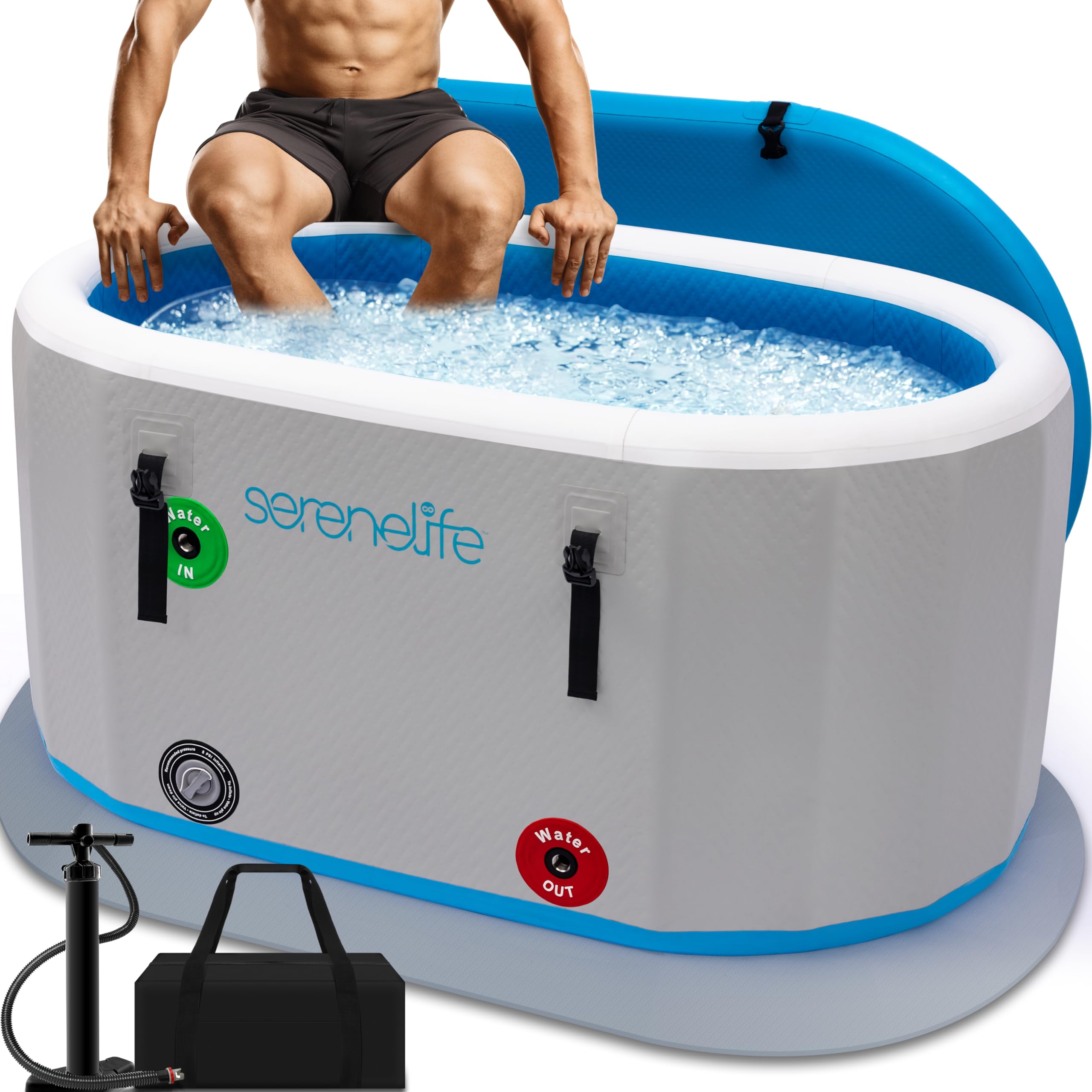 SereneLife Inflatable Cold Plunge Tub - Portable Ice Bath Therapy for Athletes | Heavy Duty Drop Stitch PVC with Double Layer Seals & Lid | Post-Workout Recovery, Muscle Pain Relief & Cryotherapy at Home