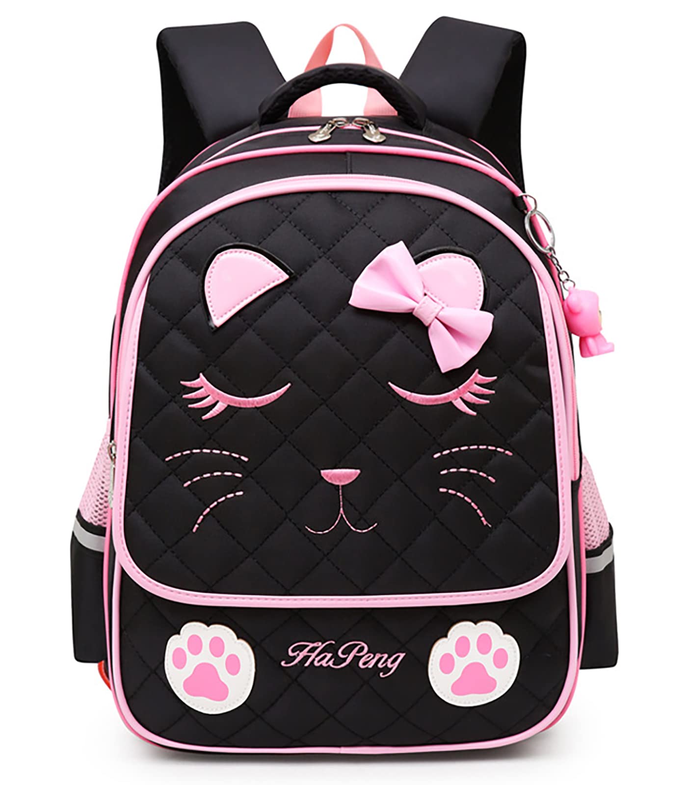 MCWTH Cute Cat Face Backpack for Girls - Stylish Elementary School Bookbag, Durable Daypack for Teens (Black) - Perfect for School, Travel & Daily Use