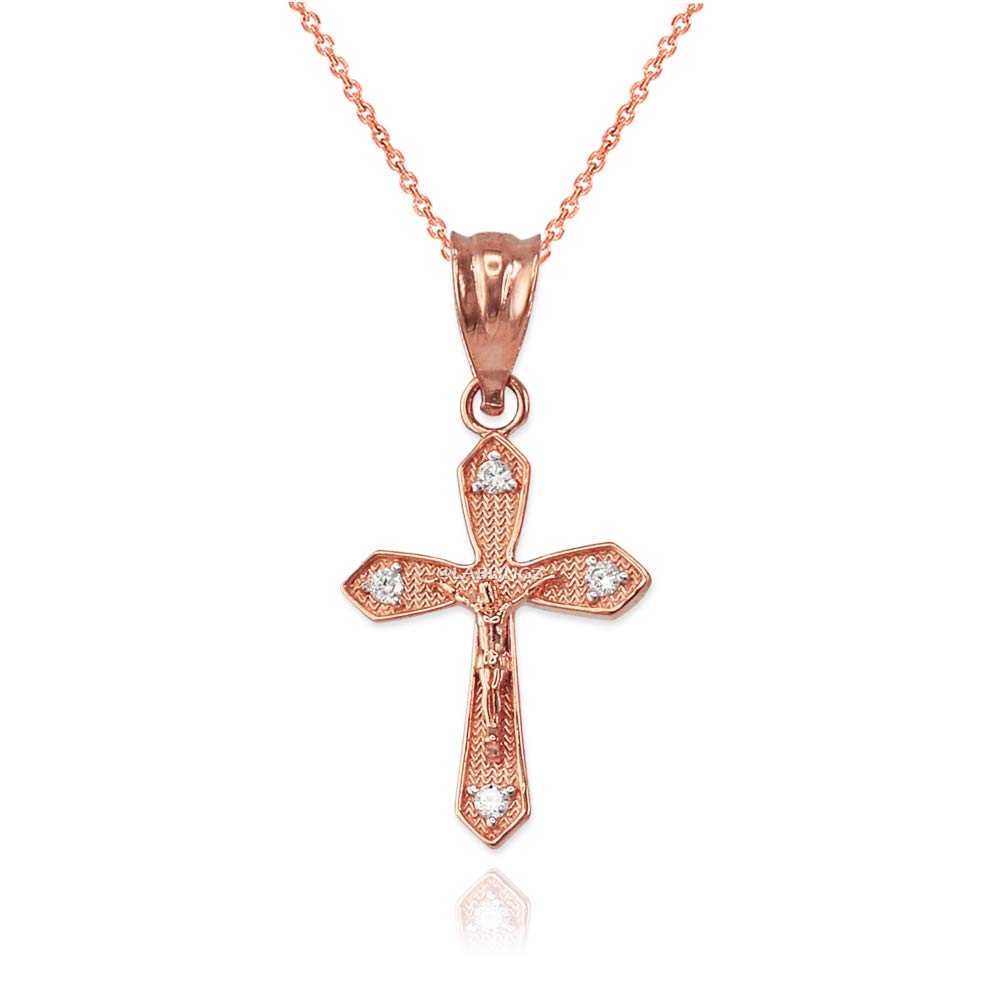 14K Rose Gold Diamond Crucifix Cross Pendant Necklace for Women - Elegant Religious Jewelry Gift for Baptism, First Communion & Special Occasions