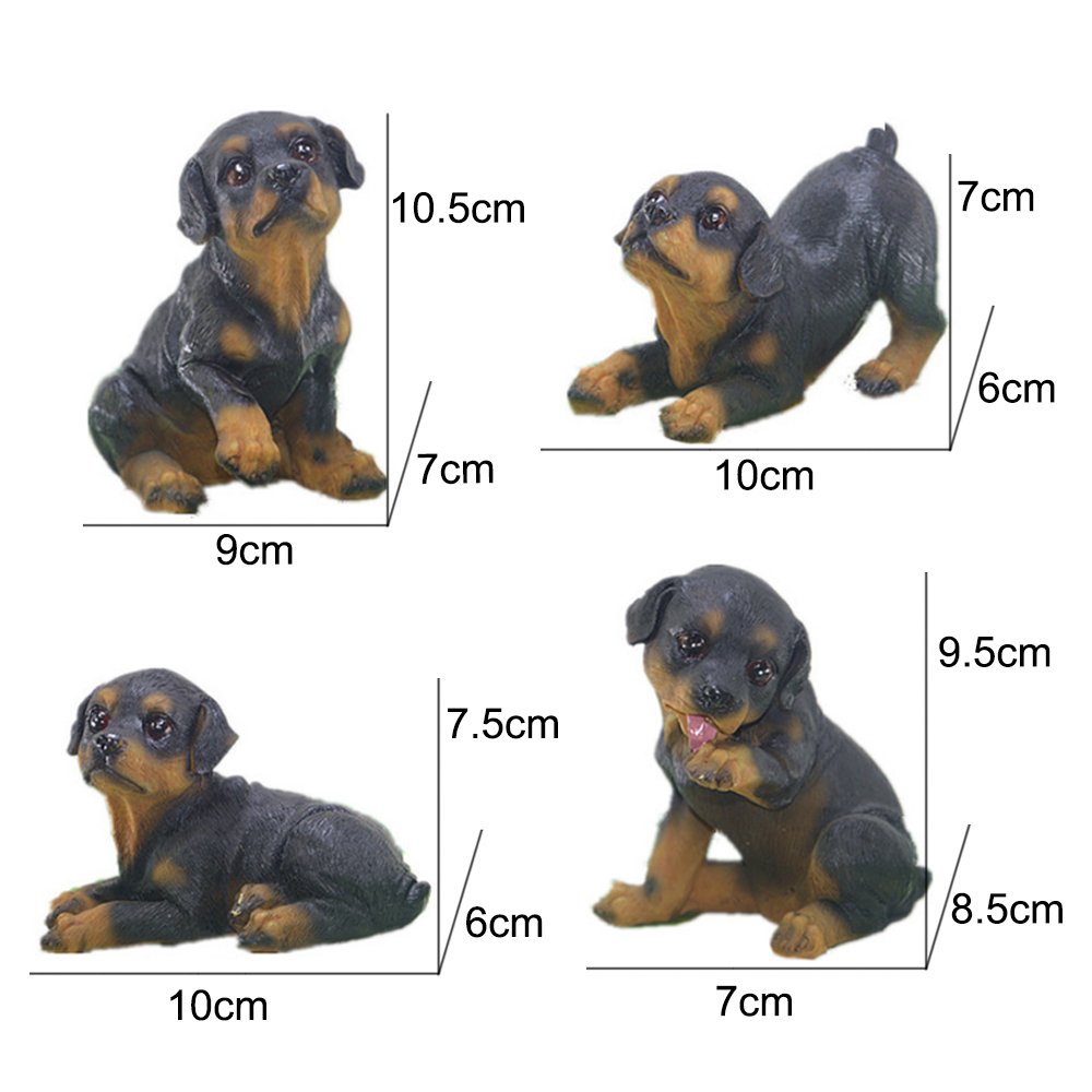 Hand Painted Rottweiler Dog Figurine Statue - Realistic Collectible Animal Sculpture - Pack of 4 - Perfect for Home Decor, Shelf Display, and Dog Lover Gifts