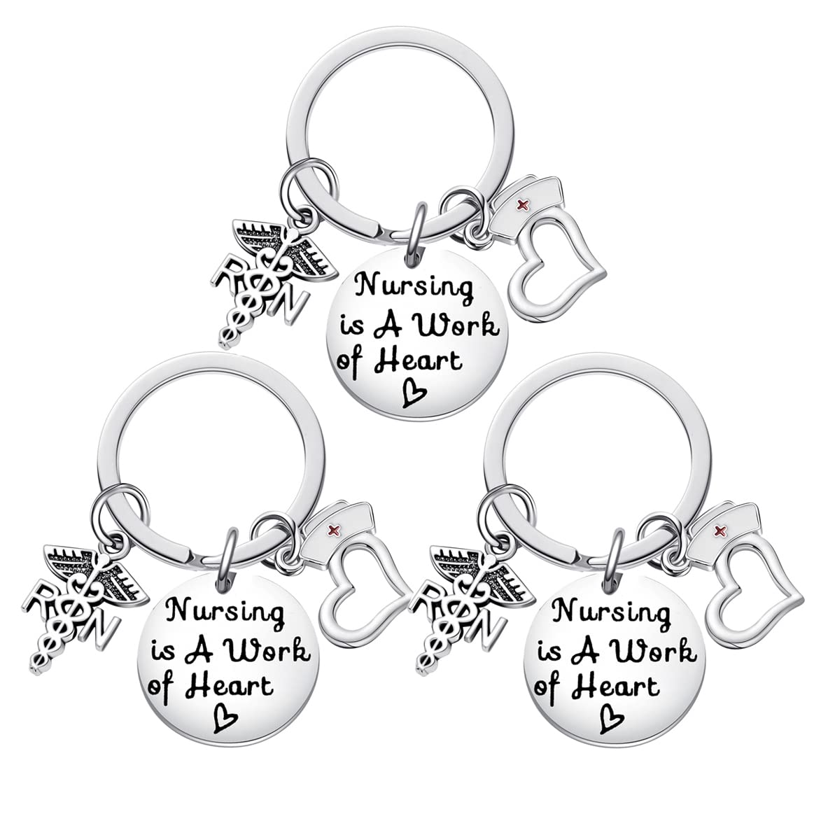 3-Piece Nurse Keychain Set - Inspirational Nurse Gifts for Women, Nursing Graduation Present, Medical Appreciation Keyrings for Healthcare Workers - Perfect for Nurses Week, Clinical Shifts & Nursing School Graduation
