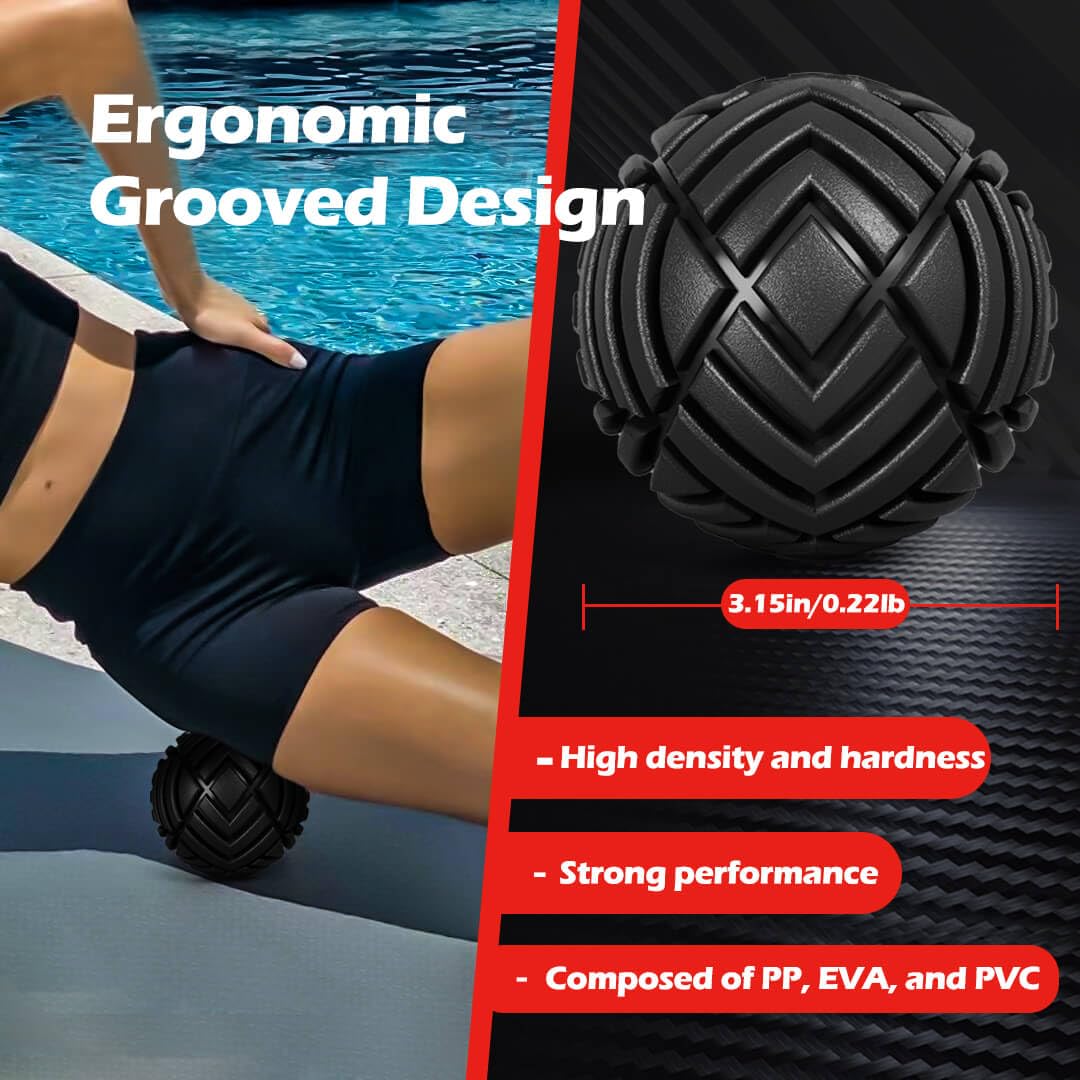 TETOP 3.15 Inch Fitness Massage Ball - Trigger Point Therapy & Myofascial Release Tool for Muscle Recovery, Exercise Mobility & Deep Tissue Massage (Black) - Perfect for Post-Workout, Yoga, Physical Therapy & Home Gym Use