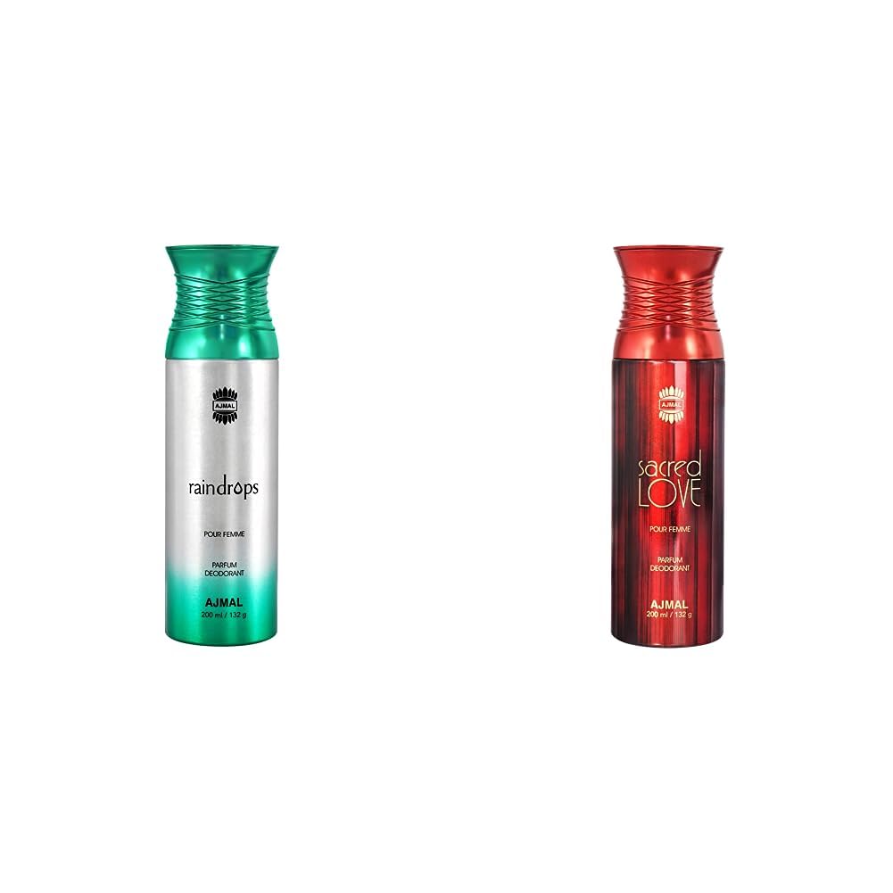 Best Ajmal Raindrops & Sacred Love Perfume Deodorant Combo - 200ml Body Spray Gift Set for Women | Long-Lasting Fragrance for Date Night, Office & Special Occasions