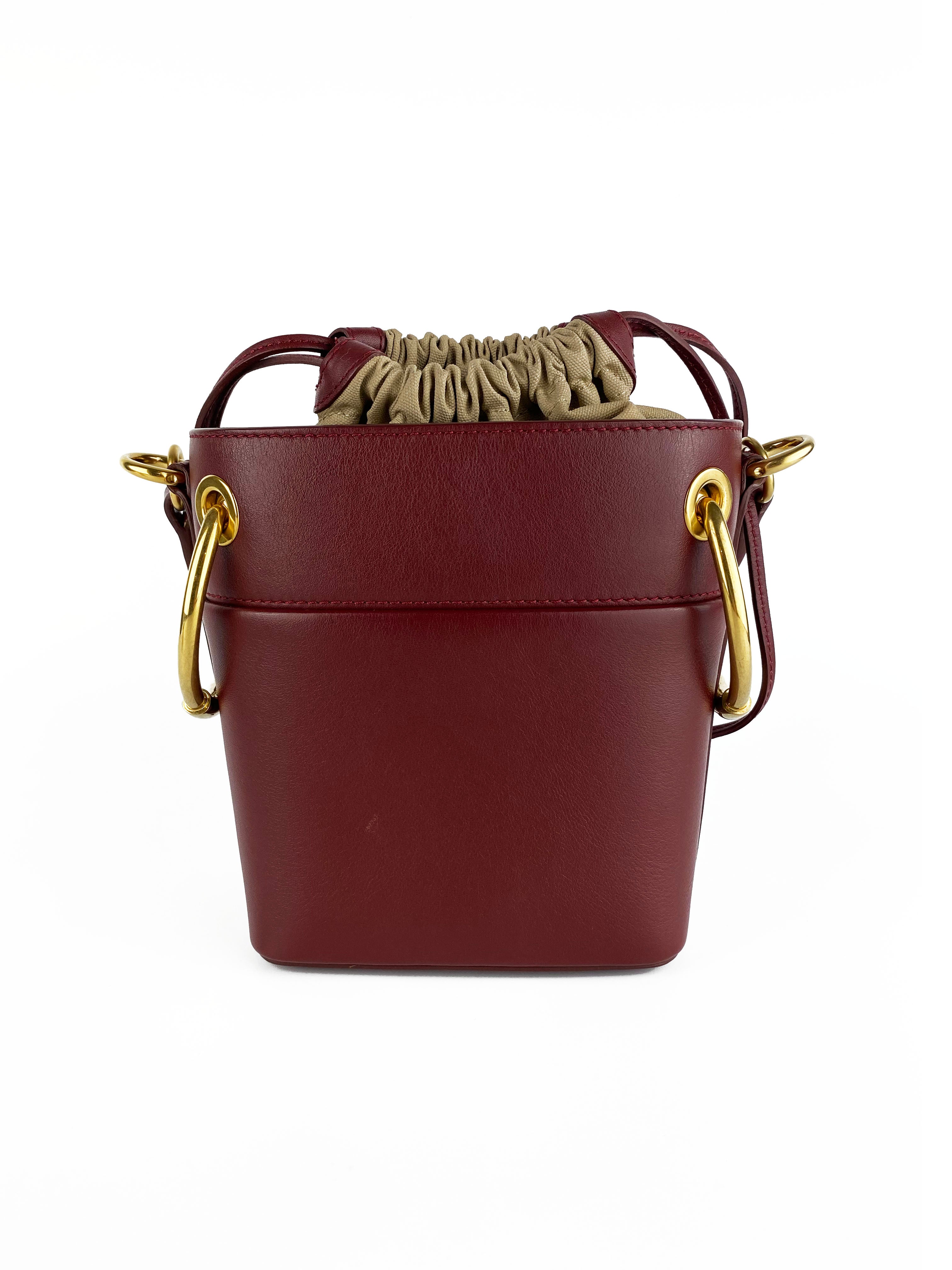 Chloe Burgundy Small Roy Bucket Bag - Premium Leather Crossbody Purse for Women, Fashionable Shoulder Handbag (Perfect for Work, Travel & Date Night)
