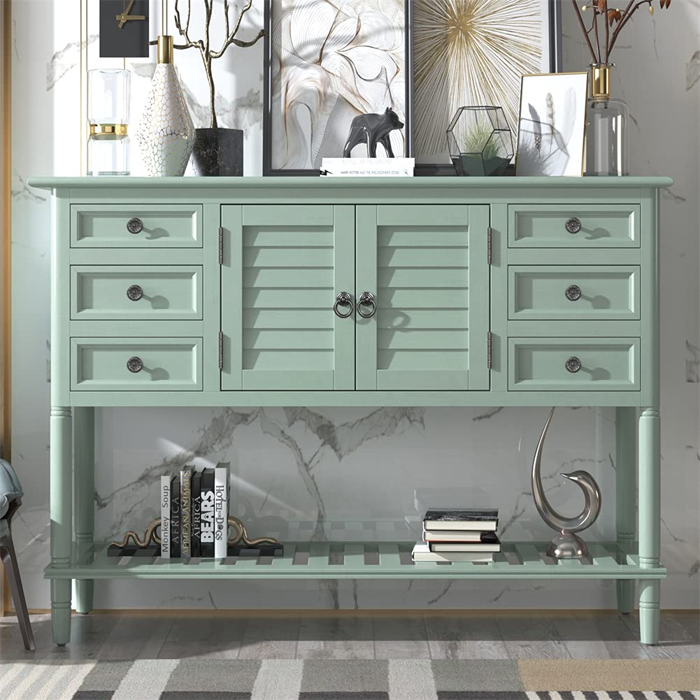 Solid Wood Console Table with 6 Drawers & Cabinet - 45