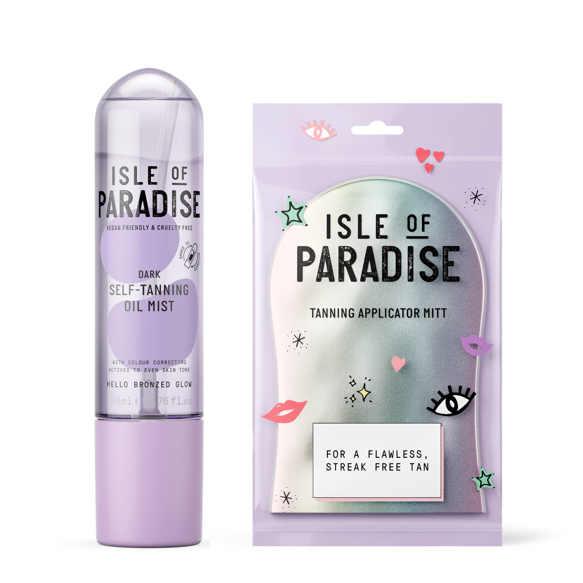 Isle of Paradise Mist & Glow Kit - Dark - Vegan & Cruelty-Free Self Tanning Oil Spray + Mitt - Natural Sunless Tanner with Color Correcting Actives for Flawless Glow | Perfect for Summer, Vacations & Special Occasions