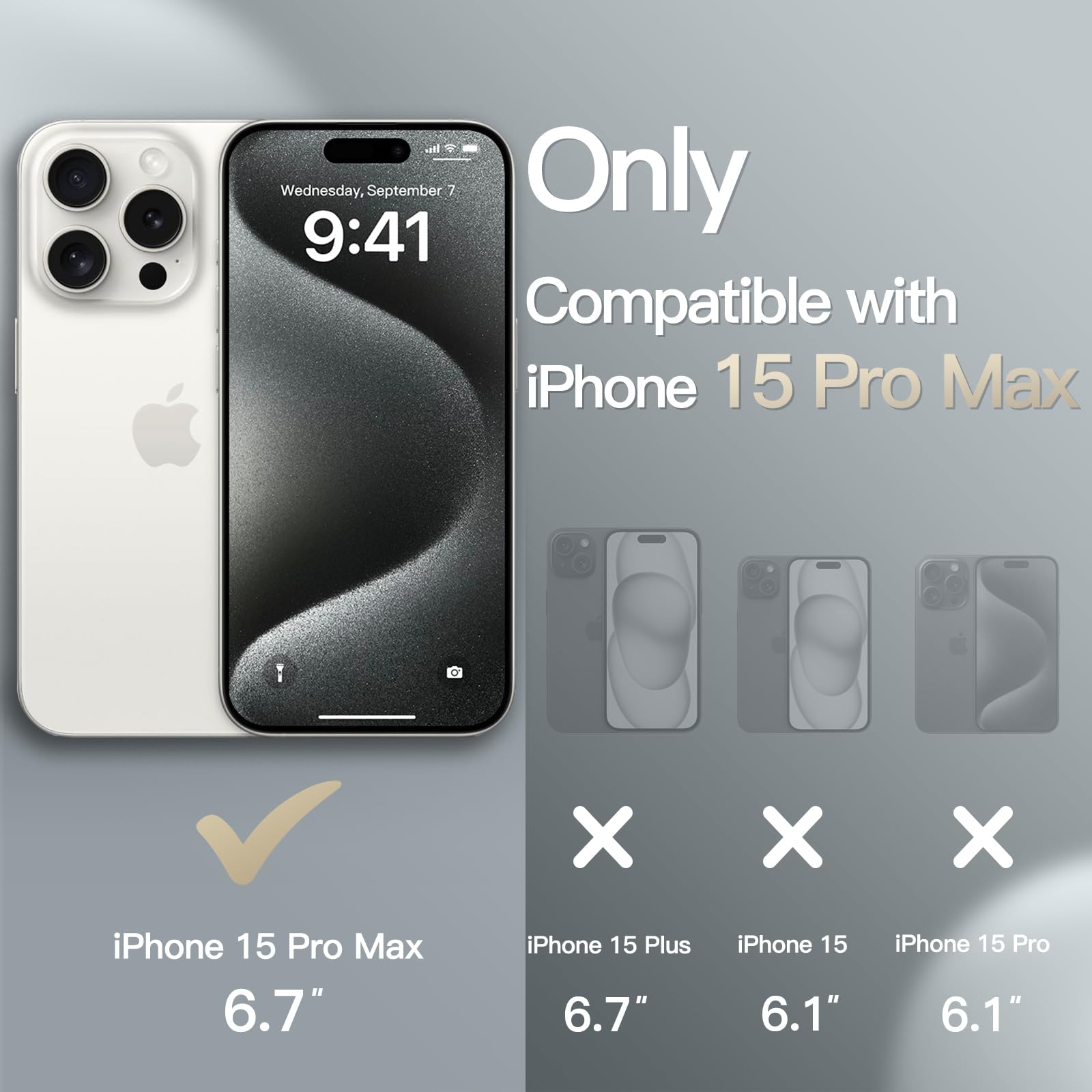 JETech Magnetic Wallet Case for iPhone 15 Pro Max 6.7-Inch - Shockproof PU Leather Flip Cover with Card Holder, Stand Feature & Full Camera Protection (White Titanium) | Perfect for Business, Travel & Everyday Use