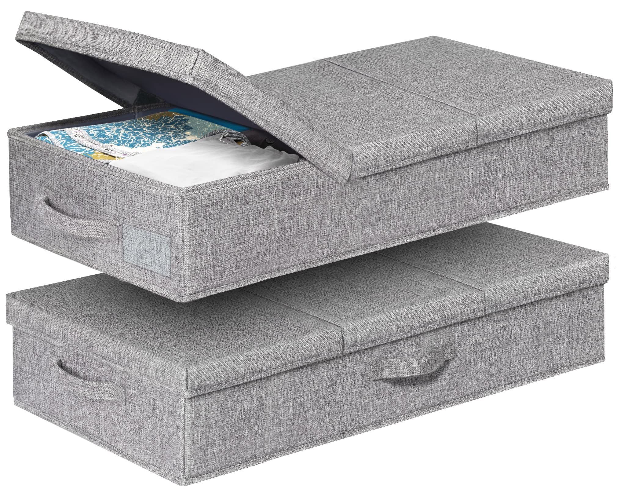 Punemi 2-Pack Under Bed Storage Containers with Lids - Large Foldable Stackable Organizer Bins for Clothes, Blankets & Shoes (31.1x15.7x6 Inches) - Perfect for Bedroom Closet Organization & Seasonal Storage