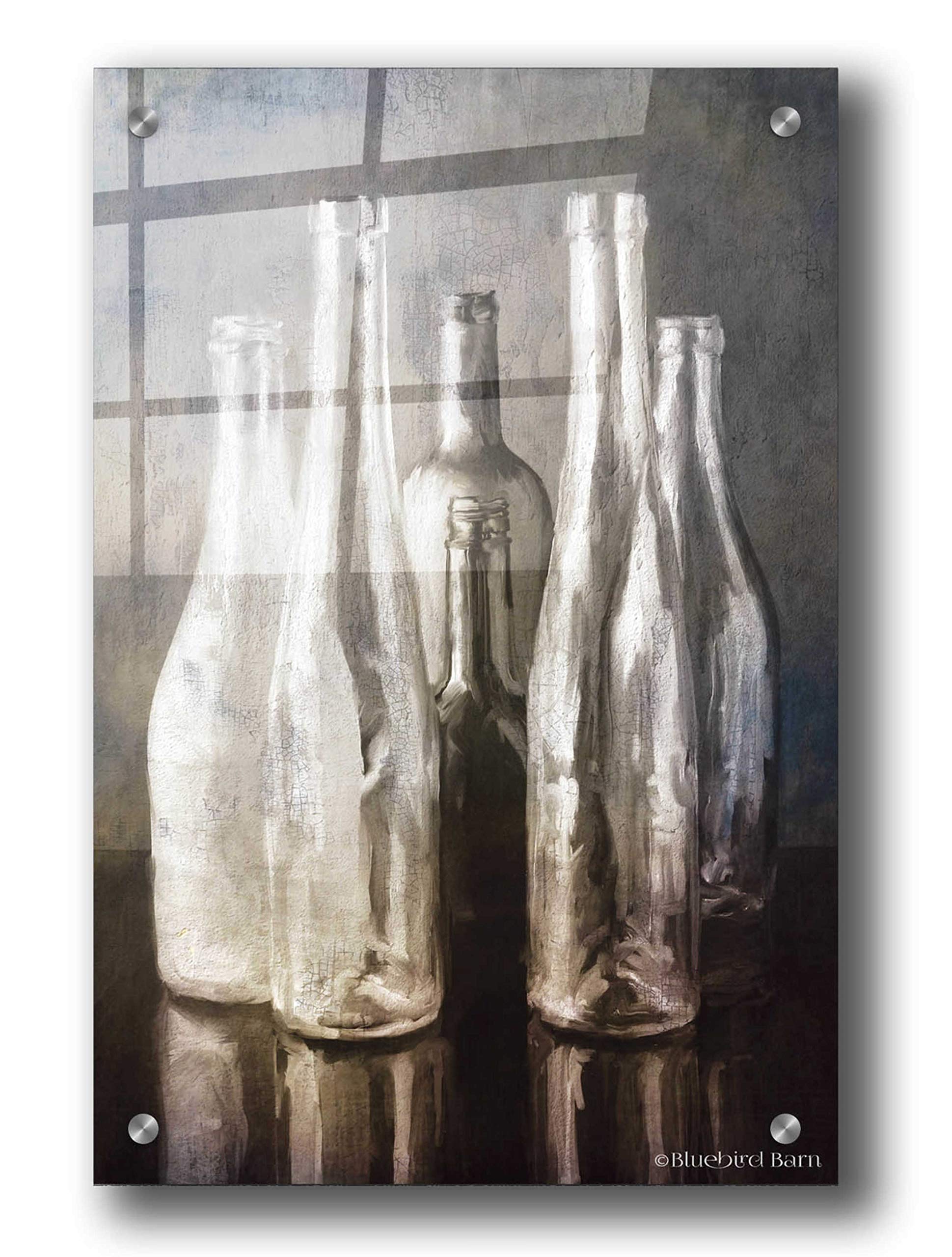Bluebird Barn Grey Bottle Collection Acrylic Glass Wall Art - 24x36 Inches Modern Home Decor for Living Room, Bedroom & Office