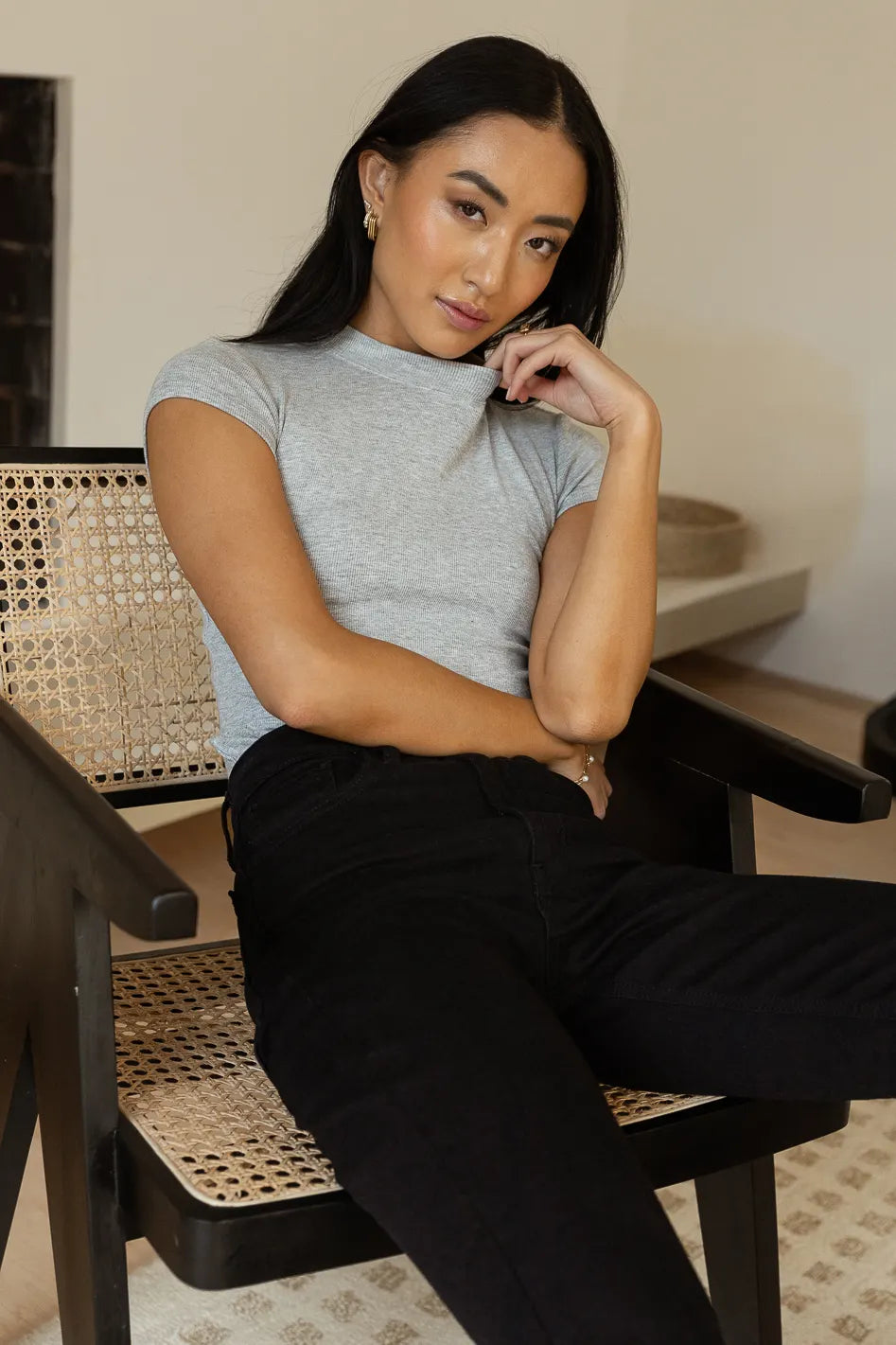 Holly Ribbed Bodysuit for Women - Grey Stretchy Slim Fit Bodycon Top - Perfect for Layering, Date Night & Casual Outfits