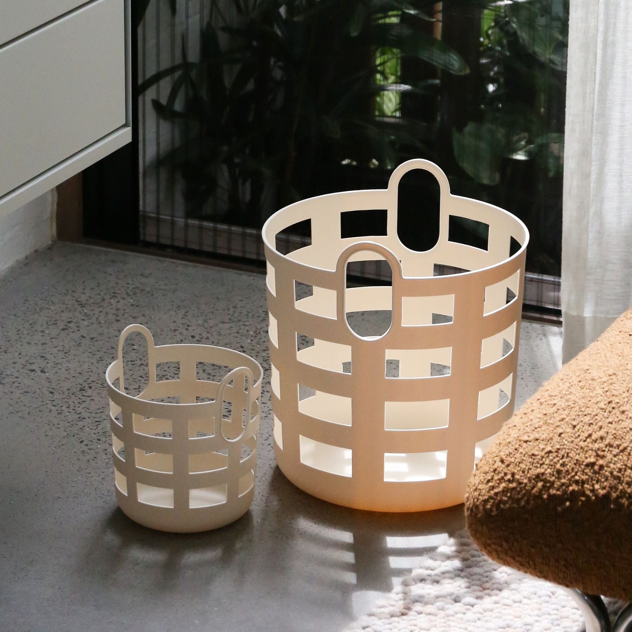ENKEL STUDIO Small Woven Storage Baskets - Set of 2, Natural Sand Color - Perfect for Home Organization, Bathroom, Nursery & Closet Storage