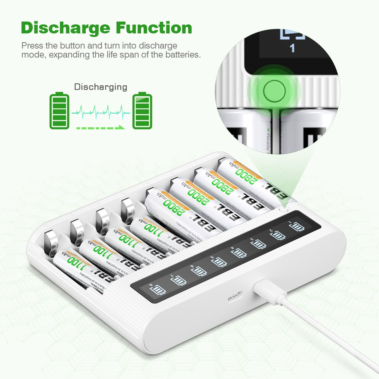 EBL FY 809 8 Bay LCD Smart Battery Charger for AA AAA NiMH NiCD Rechargeable Batteries - Perfect for Home, Office, and Travel Use with Digital Display