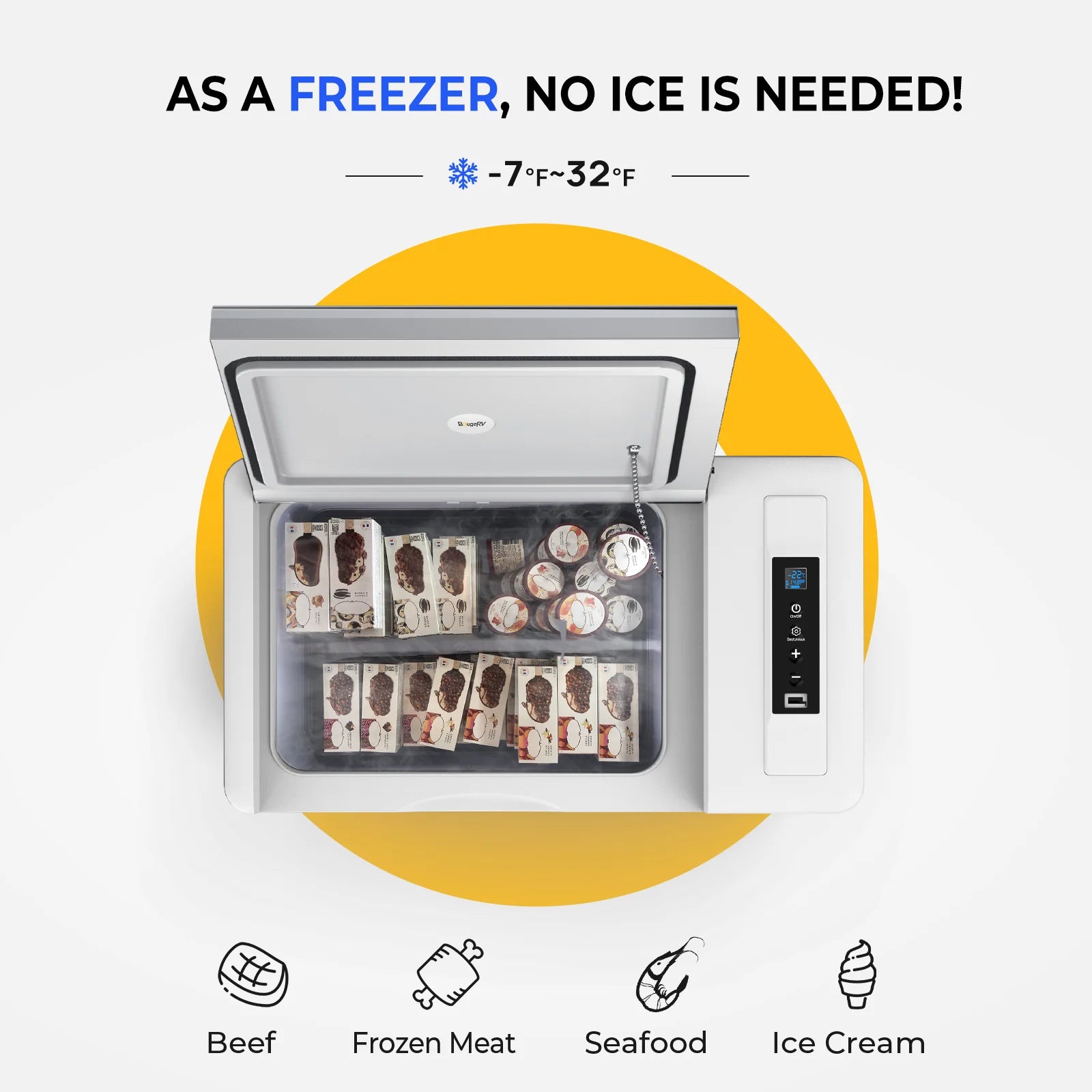 BougeRV 12V 30 Quart (28L) Portable Car Refrigerator Freezer for Camping, Road Trips & Outdoor Adventures - Compact Car Fridge for Food, Drinks & Picnic Storage