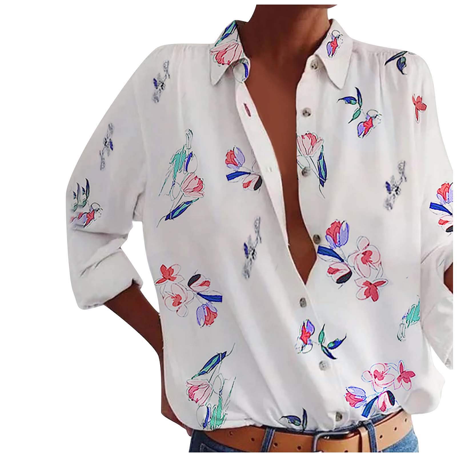 Women's Floral Print Long Sleeve Casual Shirt - Button Down Loose Fit Blouse for Everyday Wear | Office, Date Night & Spring Outfits