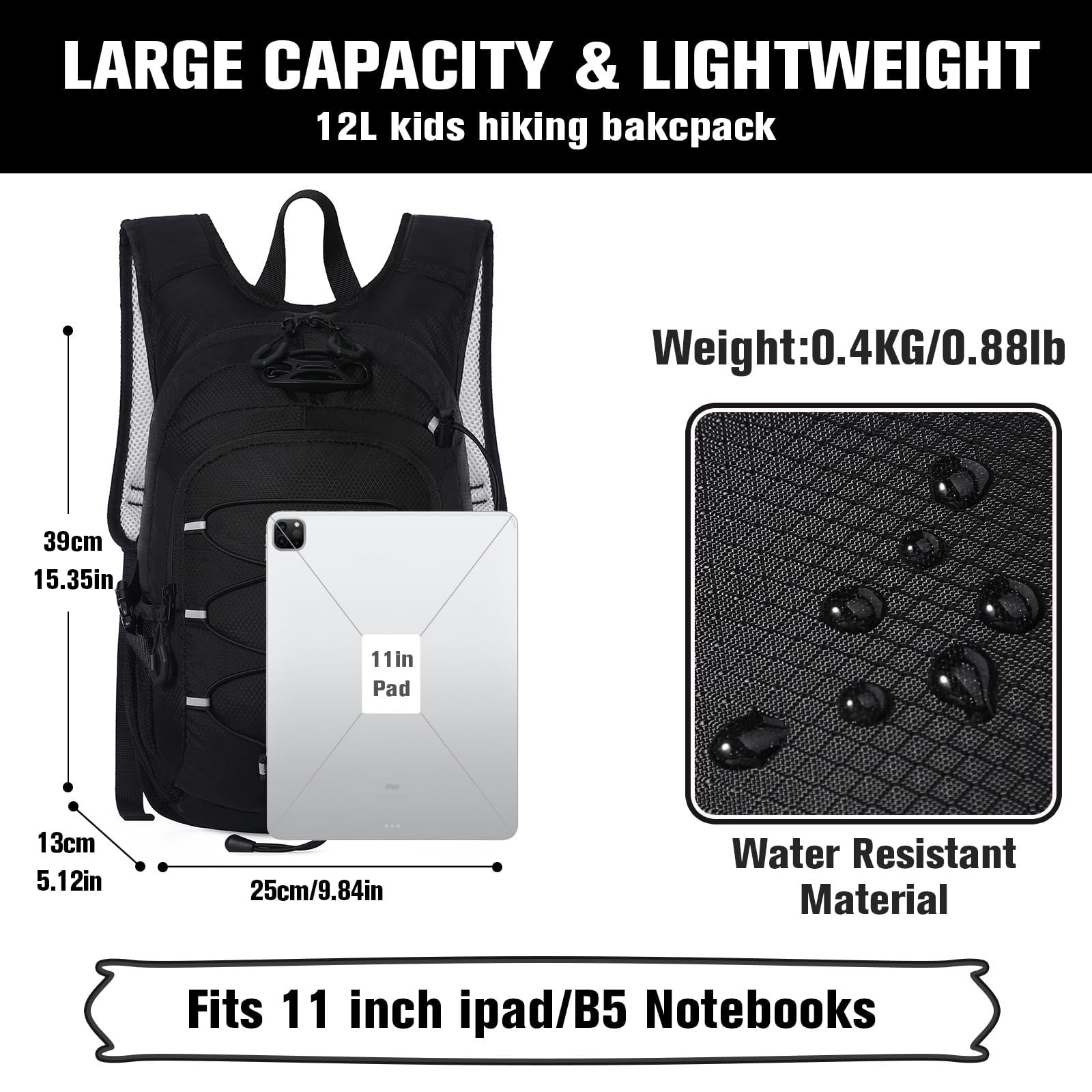 12L Kids Hiking Backpack with Hydration Pack - Waterproof Lightweight Camping Backpack for Boys & Girls Ages 5-12 - Perfect for Outdoor Adventures, School Trips & Travel Gear