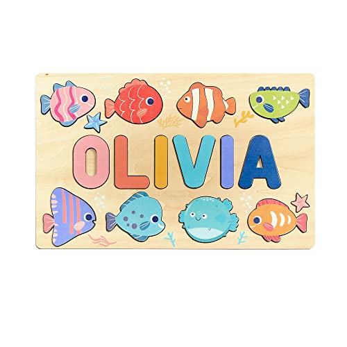 Personalized Wooden Sea Life Animal Name Puzzle for Toddlers 1-3 Years - Custom Baby Name Learning Toy with Numbers - Unique Gift for Boys & Girls - Perfect for Nursery Decor & Early Childhood Education