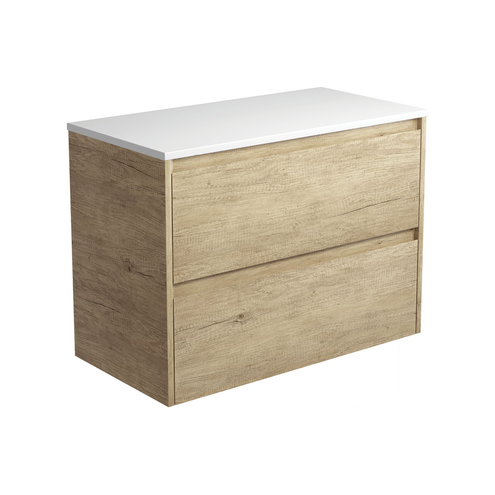 Fienza 90BS Amato 900 Wall Mounted Bathroom Vanity Cabinet in Scandi Oak - Modern Storage Solution for Small Bathrooms & Powder Rooms
