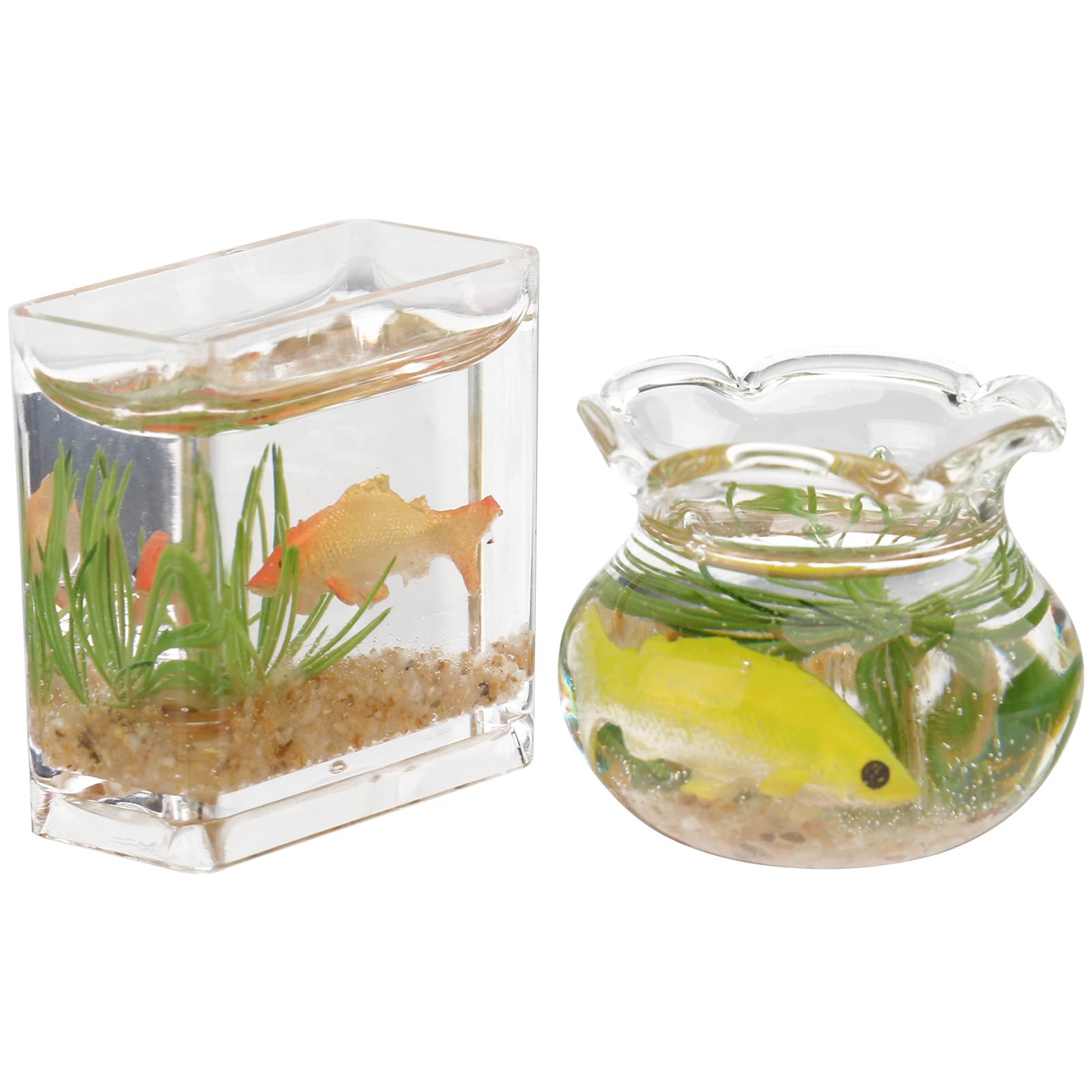 Yardwe 2-Pack Miniature Fish Tank Decor - Gold Trim Glass Bowl Aquarium Model for Home, Office Desk, Kids Playhouse | Perfect for Tabletop Decoration, Fairy Garden, and Miniature House Displays