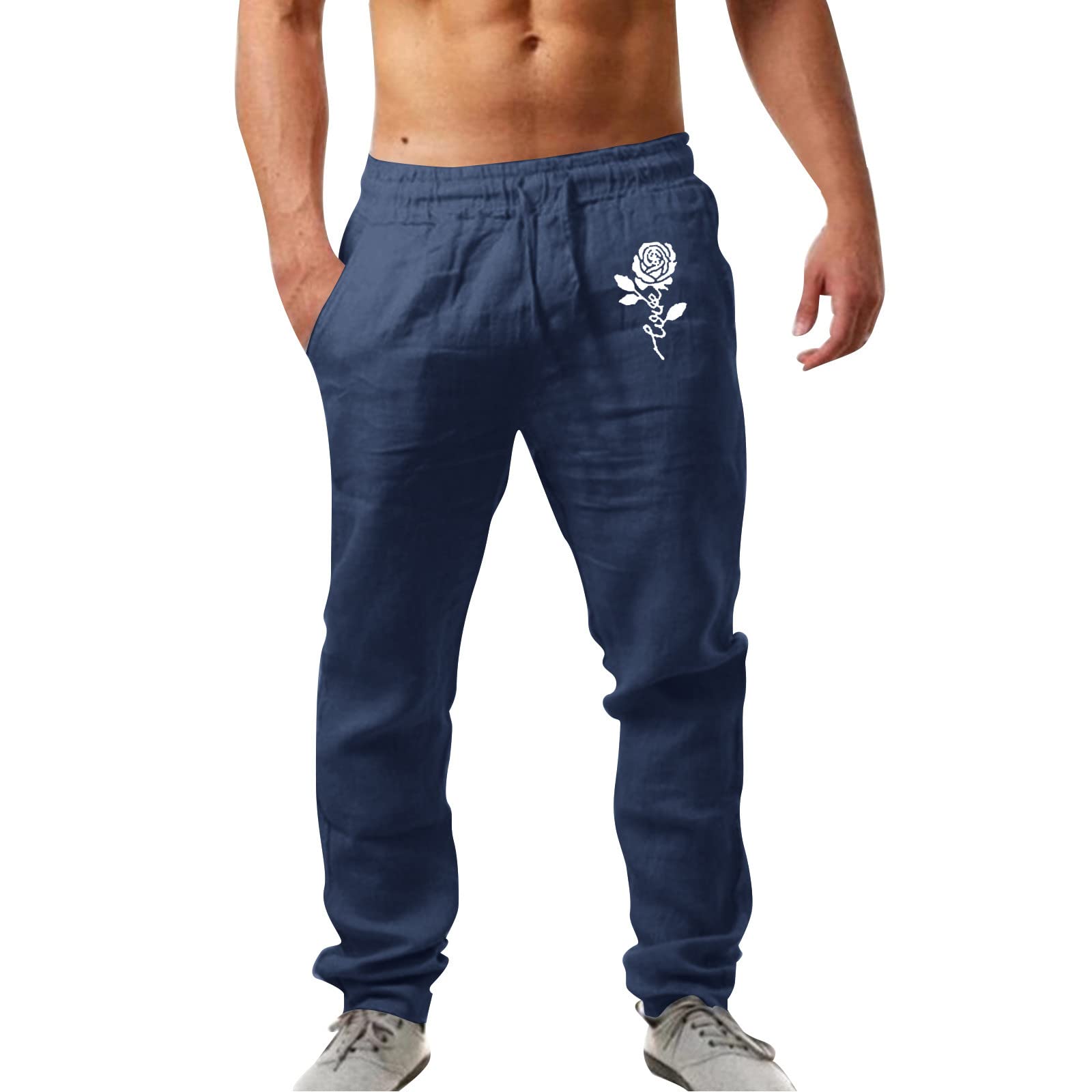 Bimgwuz Men's Linen Pants - Breathable Baggy Sweatpants & Tactical Work Pants for Outdoor, Gym, and Casual Wear | Techwear Style Comfortable Lounge Pants for Men